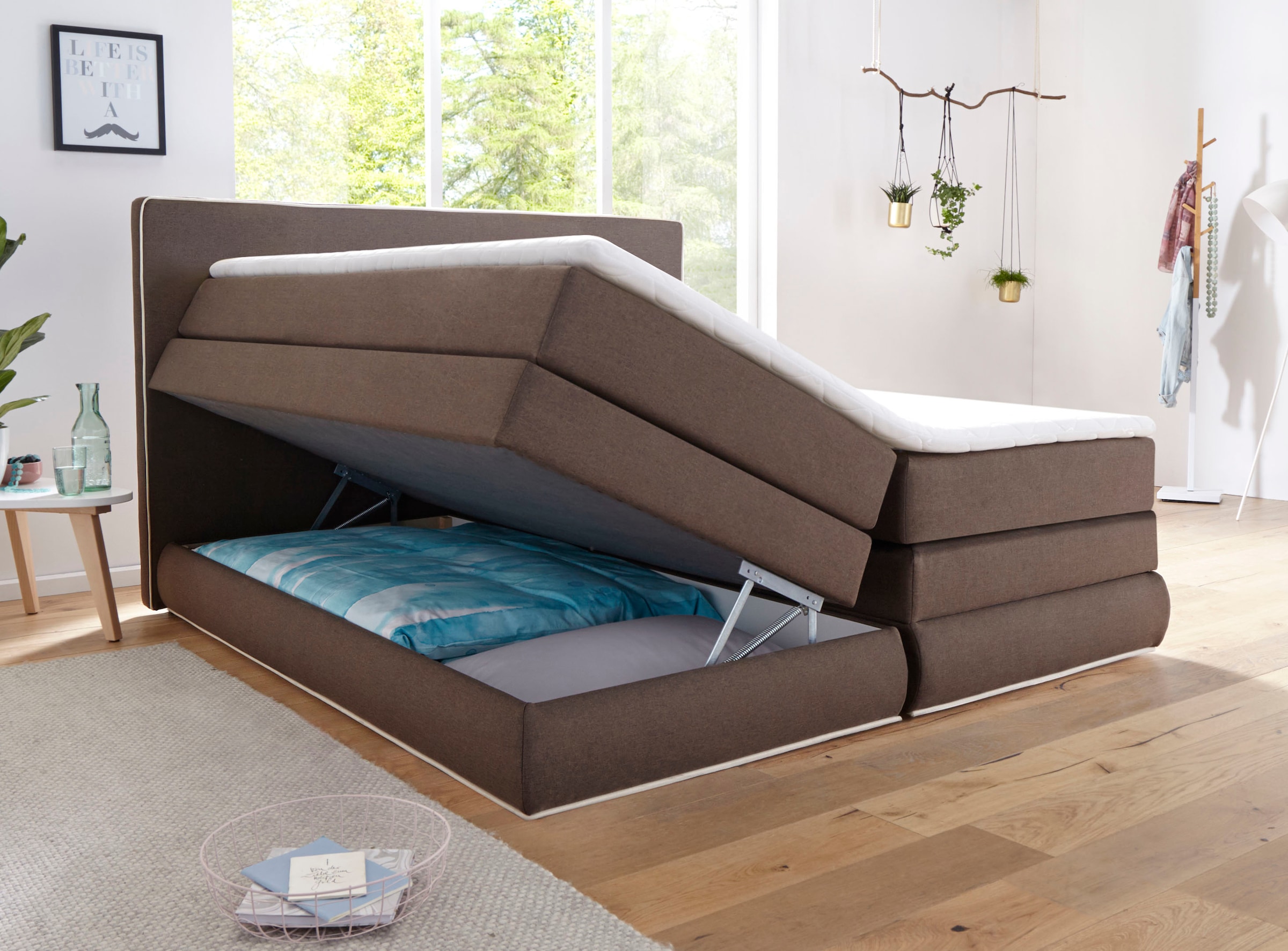 COLLECTION AB Boxspringbett »Ninoni«, inkl. Bettkasten, Topper und wahlweise mit LED-Beleuchtung, Liegefläche 180 x 200 cm