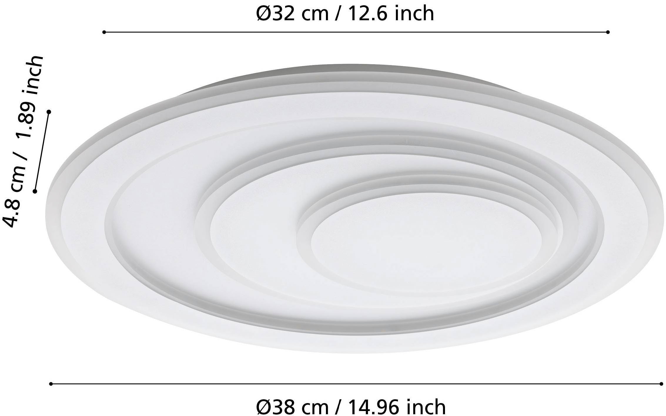 EGLO Deckenleuchte »Palagiano Deckenlampe, Deckenbeleuchtung, Kunststoff, Metall, Lampe« LED-Modul 1 Stk. Neutralweiß Wand-/Deckenleuchte - H5 x Ø38 cm - weiß - 14,7W inkl.
