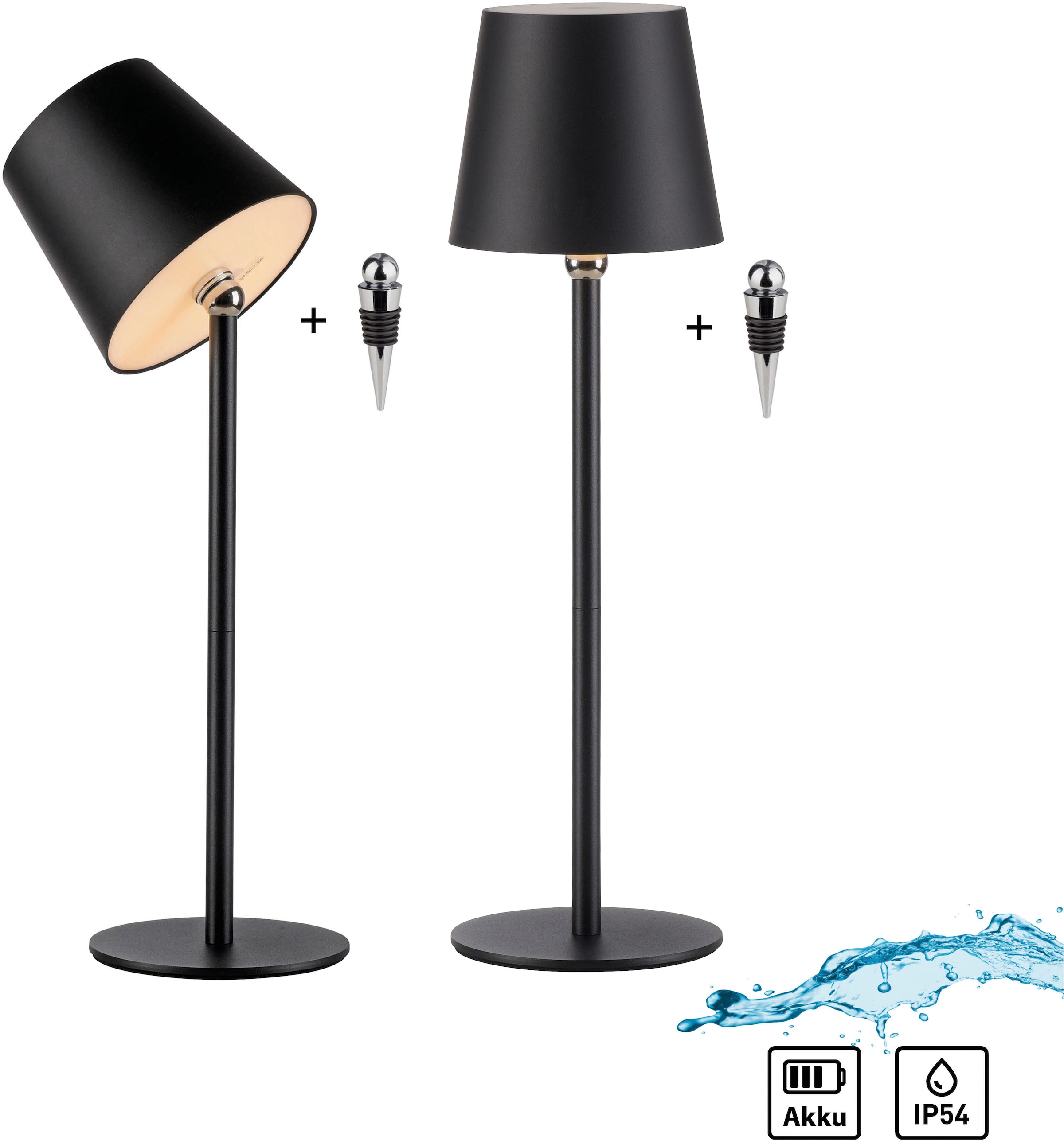 JUST LIGHT LED Tischleuchte »BOTERIA - Set 2 Stück, inkl. Flaschenaufsatz« LED-Board 2 Stk. Warmweiß Akkubetrieben, aufladbar, magnetisch, dimmbar, In- und Outdoor