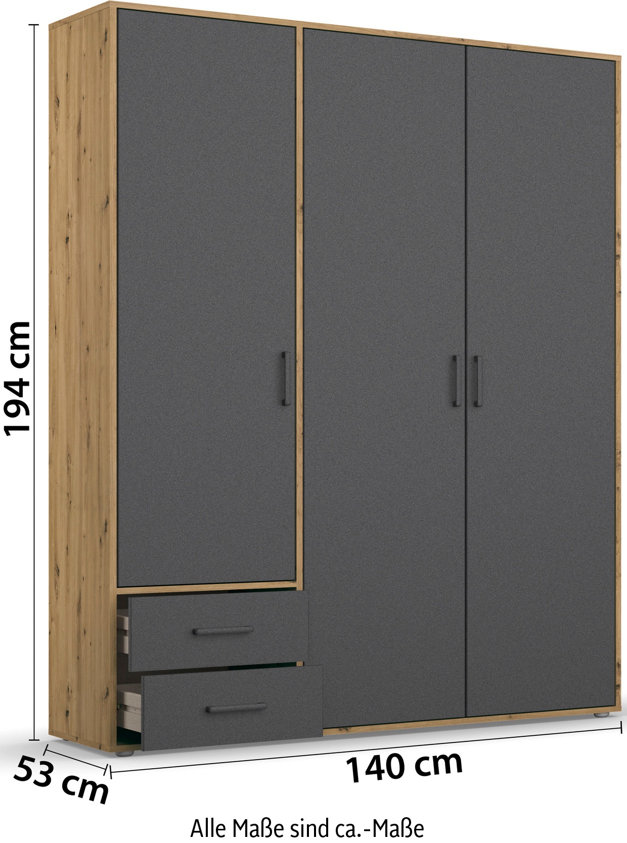 rauch Drehtürenschrank »Voyager, Kleiderschrank mit Außenschubkästen, Garderobe«, (in 3 verschiedenen Ausstattungen BASIC/CLASSIC/PREMIUM), in 3 Ausstattungen: BASIC/CLASSIC/PREMIUM, Made in Germany
