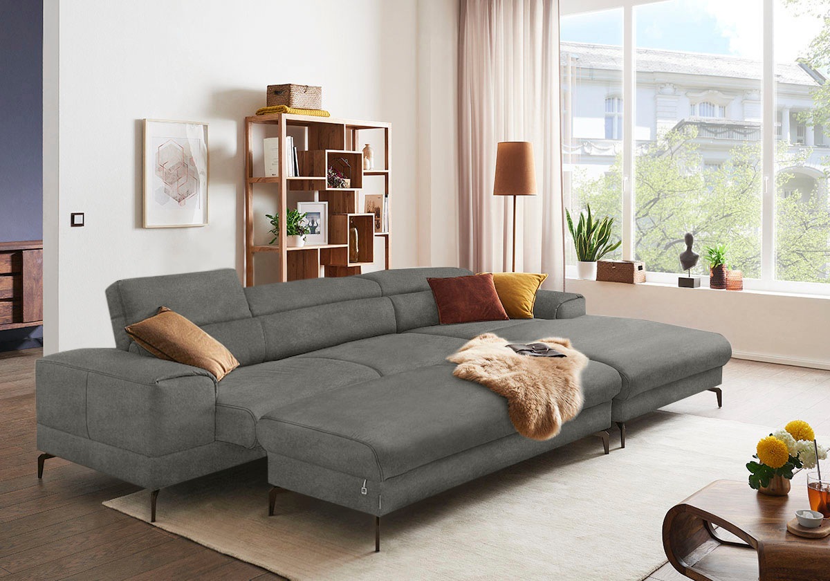 W.SCHILLIG Ecksofa »piedroo, Designsofa mit tollem Sitzkomfort, bequem und elegant, L-Form«, Kopfteilverstellung, wahlweise mit Sitztiefenverstellung, Breite 343cm