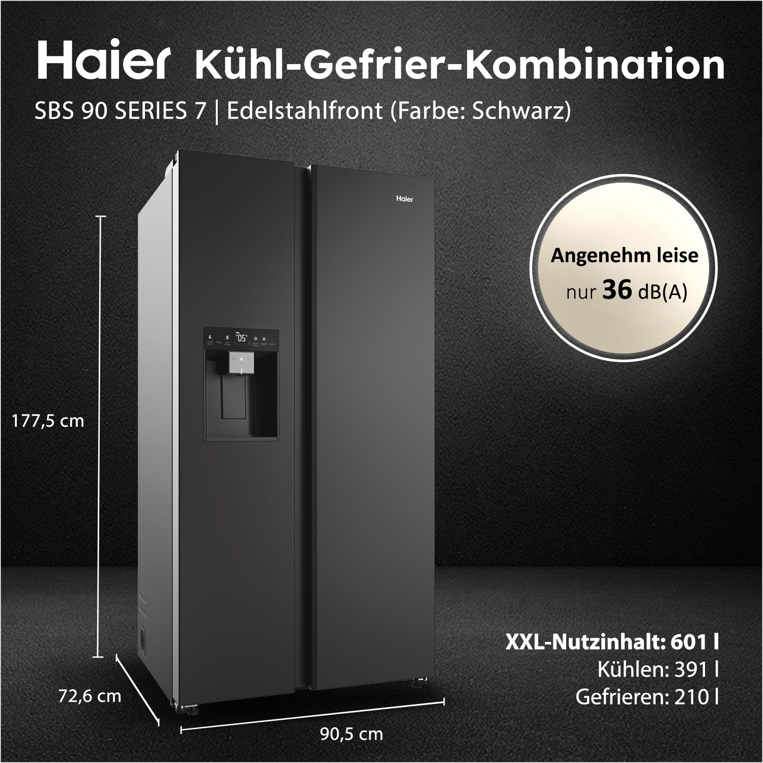 Haier Side-by-Side SBS SERIES 7 »HSW79F18DIPT« 177,5 cm hoch 90,5 cm breit 178 cm hoch, 91 cm breit, Nutzinhalt: 601 Liter, HumidityZone