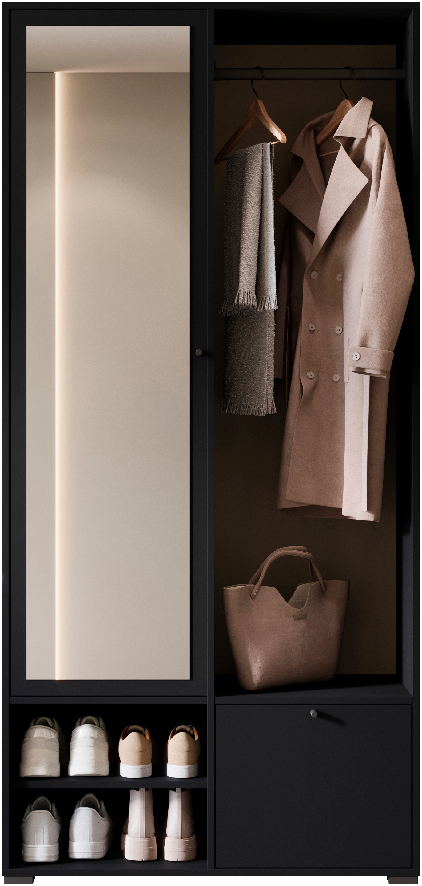 INOSIGN Garderobenschrank »DINO Kompaktgarderobe, Garderoben-Set DINO«, Mit Spiegel und Kleiderstange, 90 cm breit, Türanschlag wechselbar