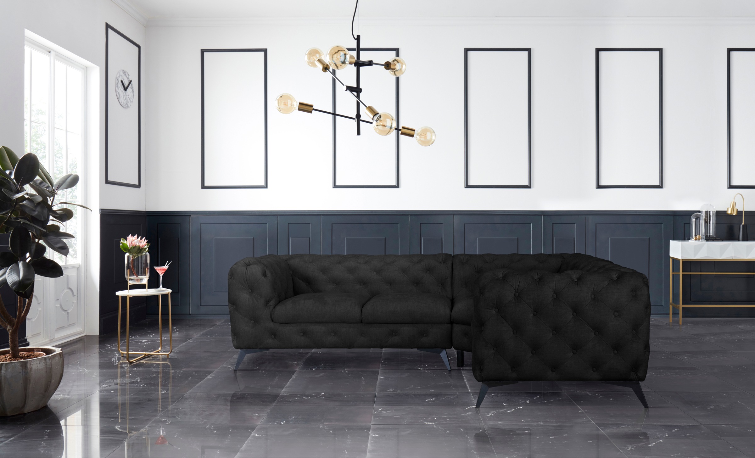 Leonique Chesterfield-Sofa »Ecksofa GLYNIS L-Form mit Wellenunterfederung, günstig online kaufen