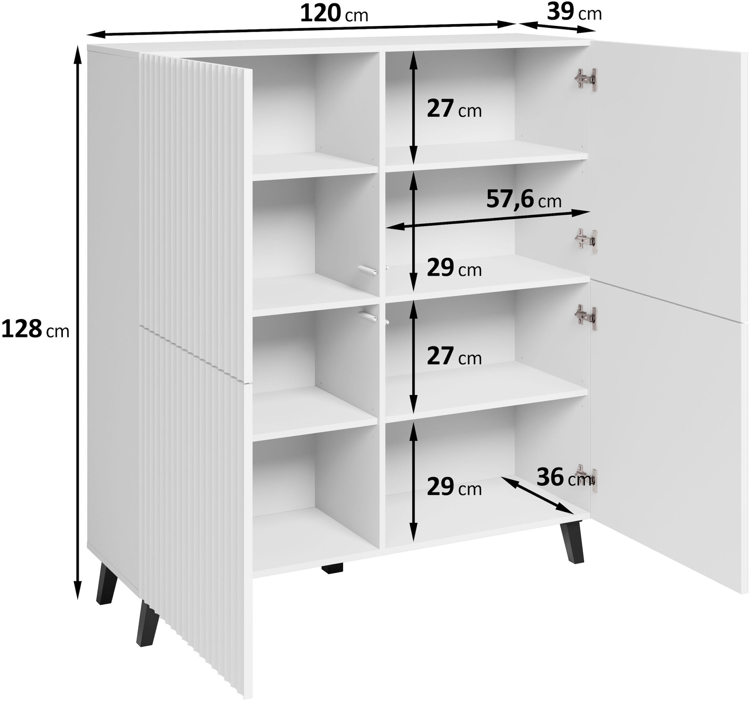 INOSIGN Highboard »PHUKET«, (1 St.), moderne, grifflose Kommode mit 4 Türen und 8 Fächern, Breite 120 cm