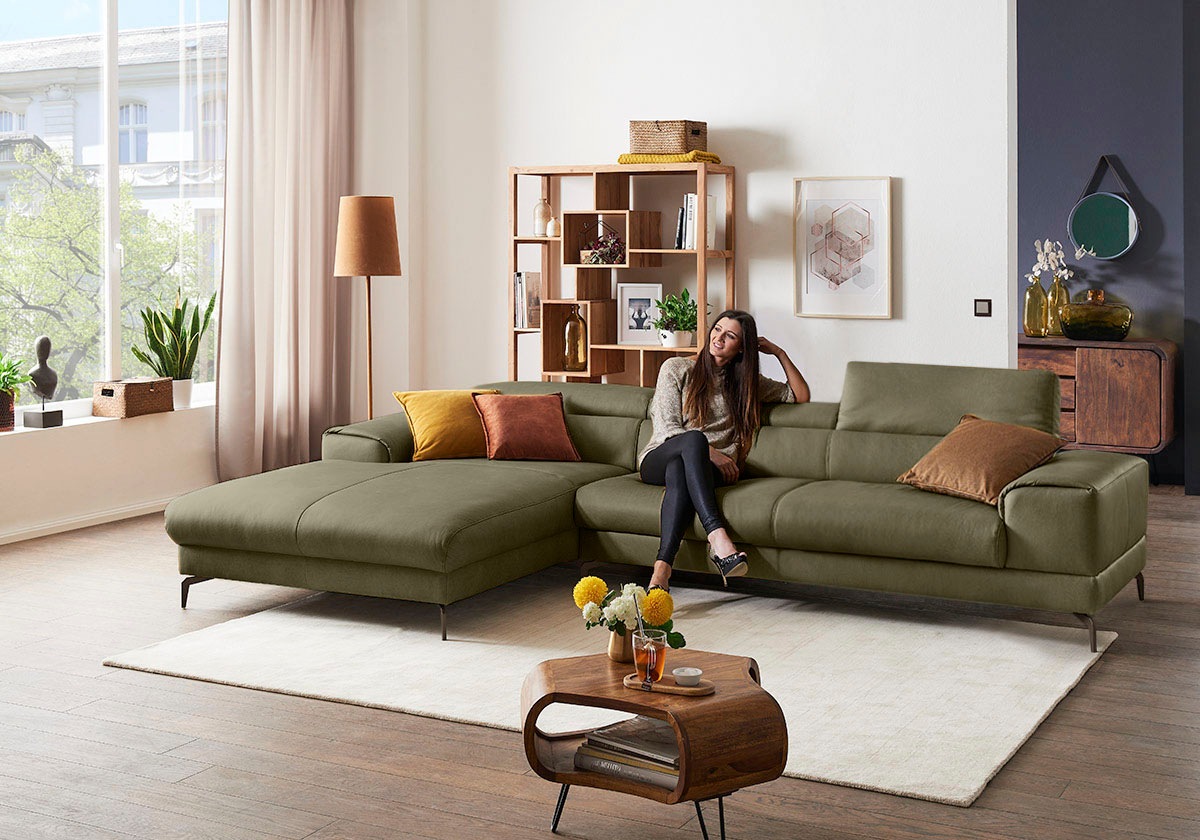 W.SCHILLIG Ecksofa »piedroo, Designsofa mit tollem Sitzkomfort, bequem und elegant, L-Form«, Kopfteilverstellung, wahlweise mit Sitztiefenverstellung, Breite 343cm