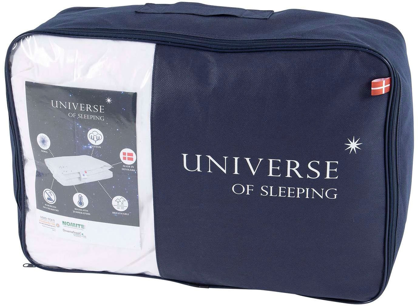Universe of sleeping Daunenbettdecke »Mercury, natürliche Materialien, Made in Denmark«, leicht, Füllung neue, weiße Entendaunen & Federn, Klasse I, Bezug Baumwolle, (1 St.), Hochwertige Bettdecke, 3 Wärmeklassen, individuelles Schlafkomfort