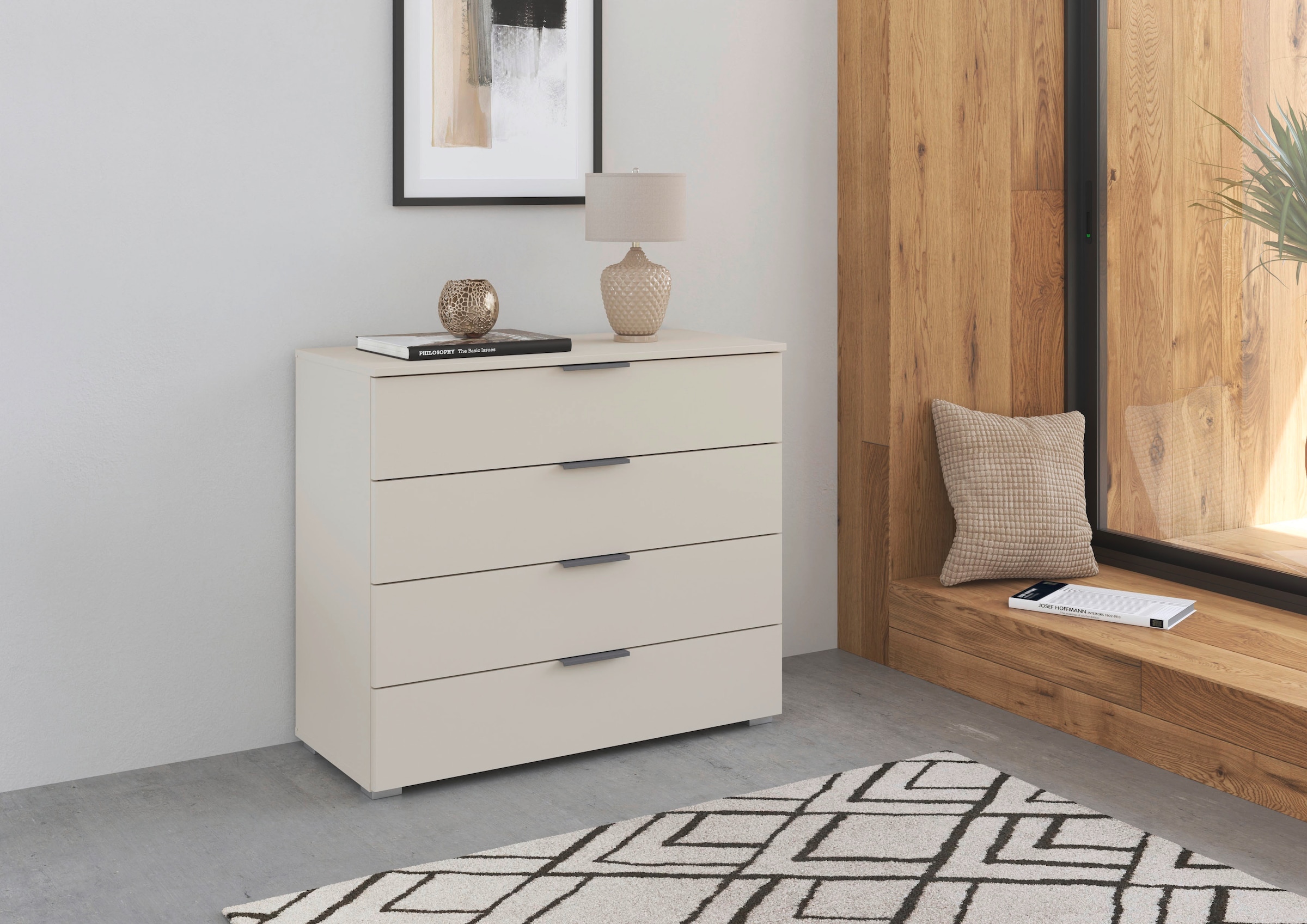 OTTO home Schubkastenkommode »Sideboard Schubladenkommode AGORDO mit Dekor- oder Hochglanzfront« in zwei Griff-Farben, Breite 80 cm,  vier große und geräumige Schubladen mit viel Stauraum MADE IN GERMANY