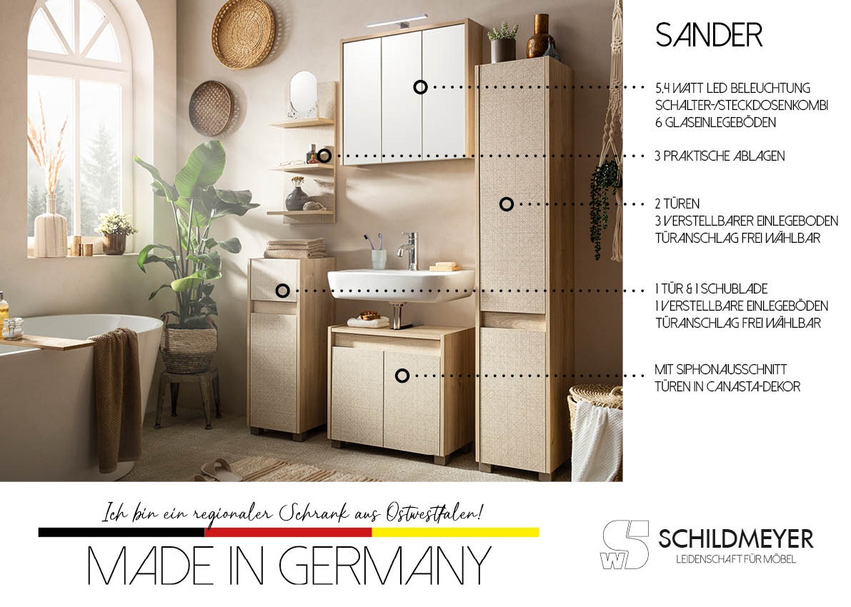 Schildmeyer Waschbeckenunterschrank »Sander, Breite 56,9 cm, in Canasta Optik« Made in Germany