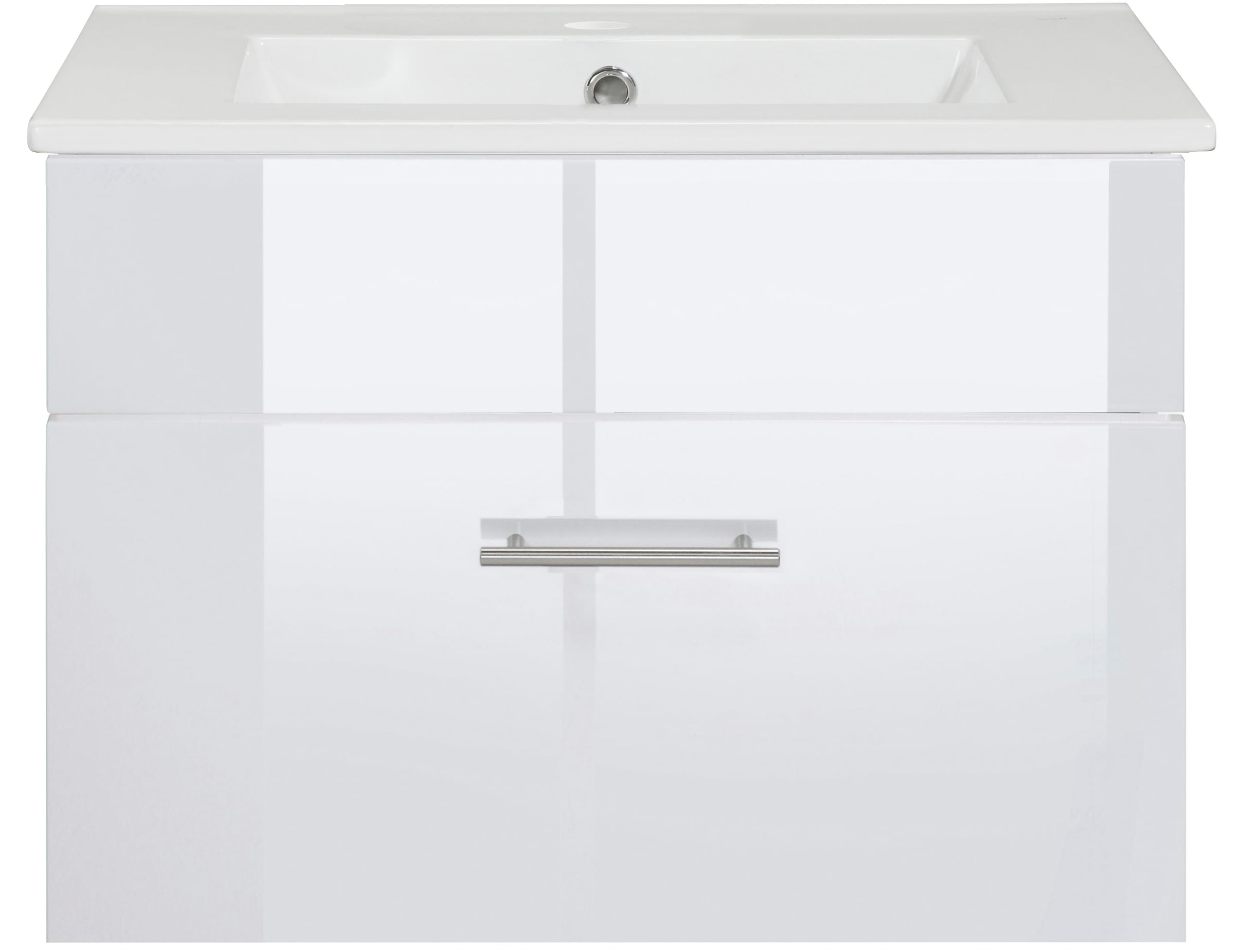 welltime Waschtisch »Trento Light mit Keramik-Auflagebecken«, 1 feste Blende und 1 Auszug, Breite: 61cm, Weiß Hochglanz