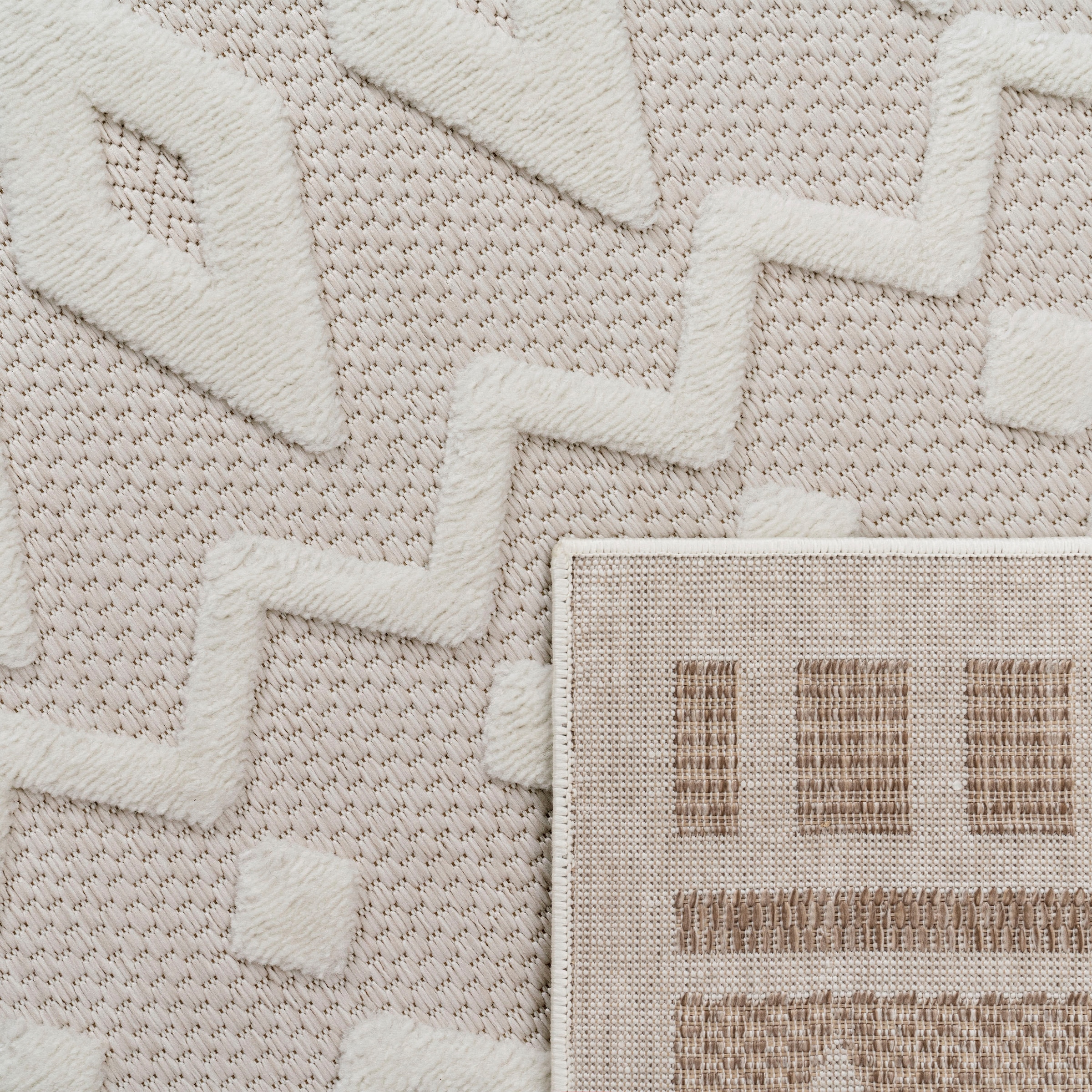 Paco Home Teppich »Livorno 671« rechteckig 14 mm Höhe Uni-Farben, Scandi, Rauten Muster, Hoch-Tief Effekt, Outdoor geeignet