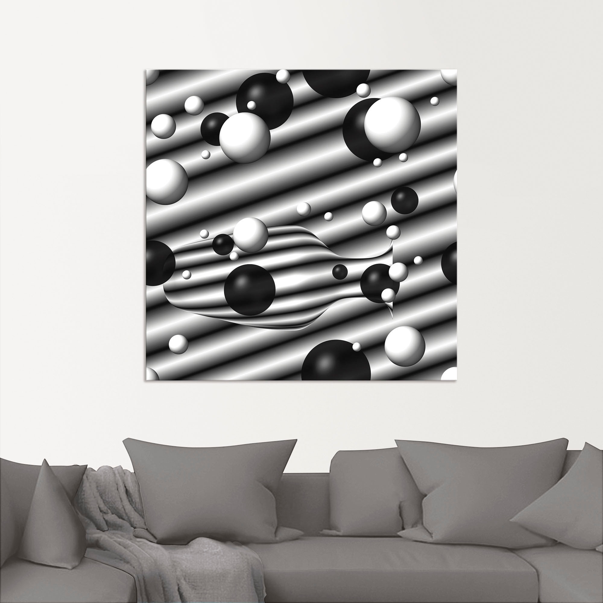 Artland Alu-Dibond-Druck »Bälle und Karaffe monochrom«, Muster, (1 St.), für Innen- und Außenbereich geeignet, Outdoorbild