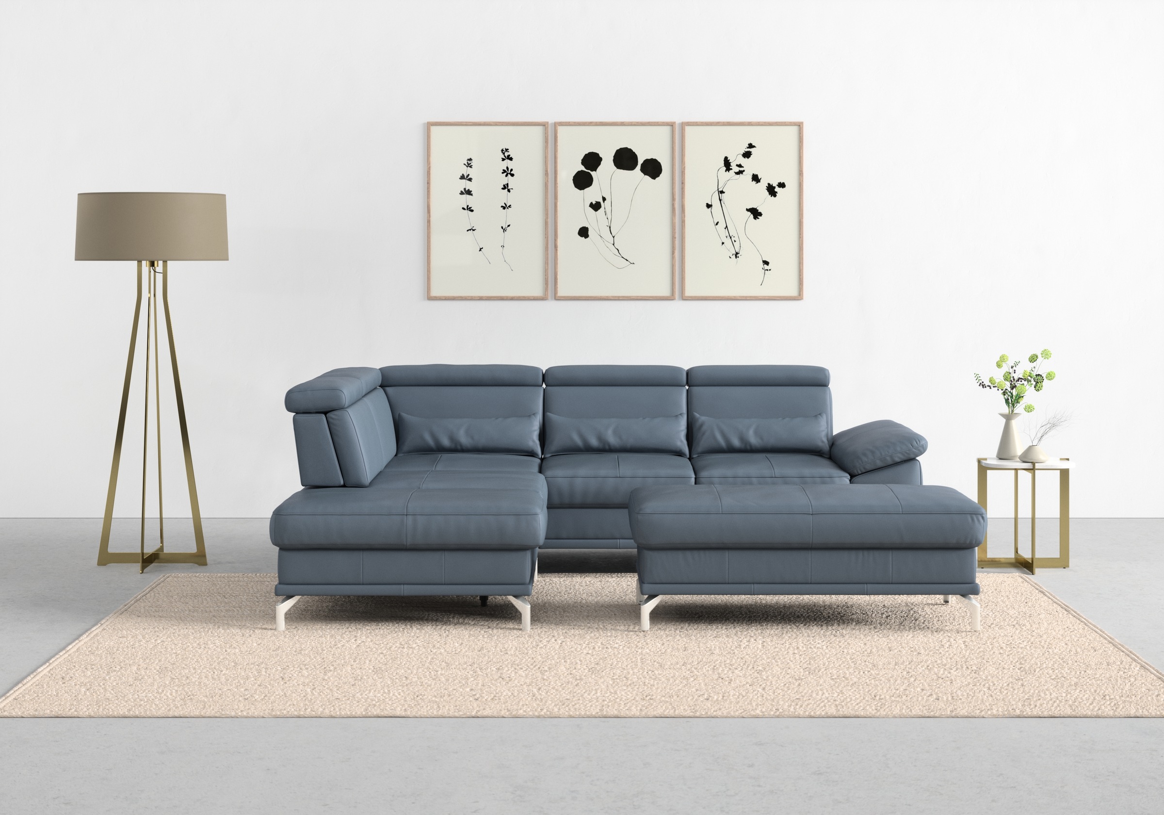 sit&more Ecksofa »Cabrio L-Form, mit Sitztiefenverstellung, Arm- und Kopfteilverstellung«, 3 Nierenkissen, Federkern, optional Bettfunktion und Stauraum