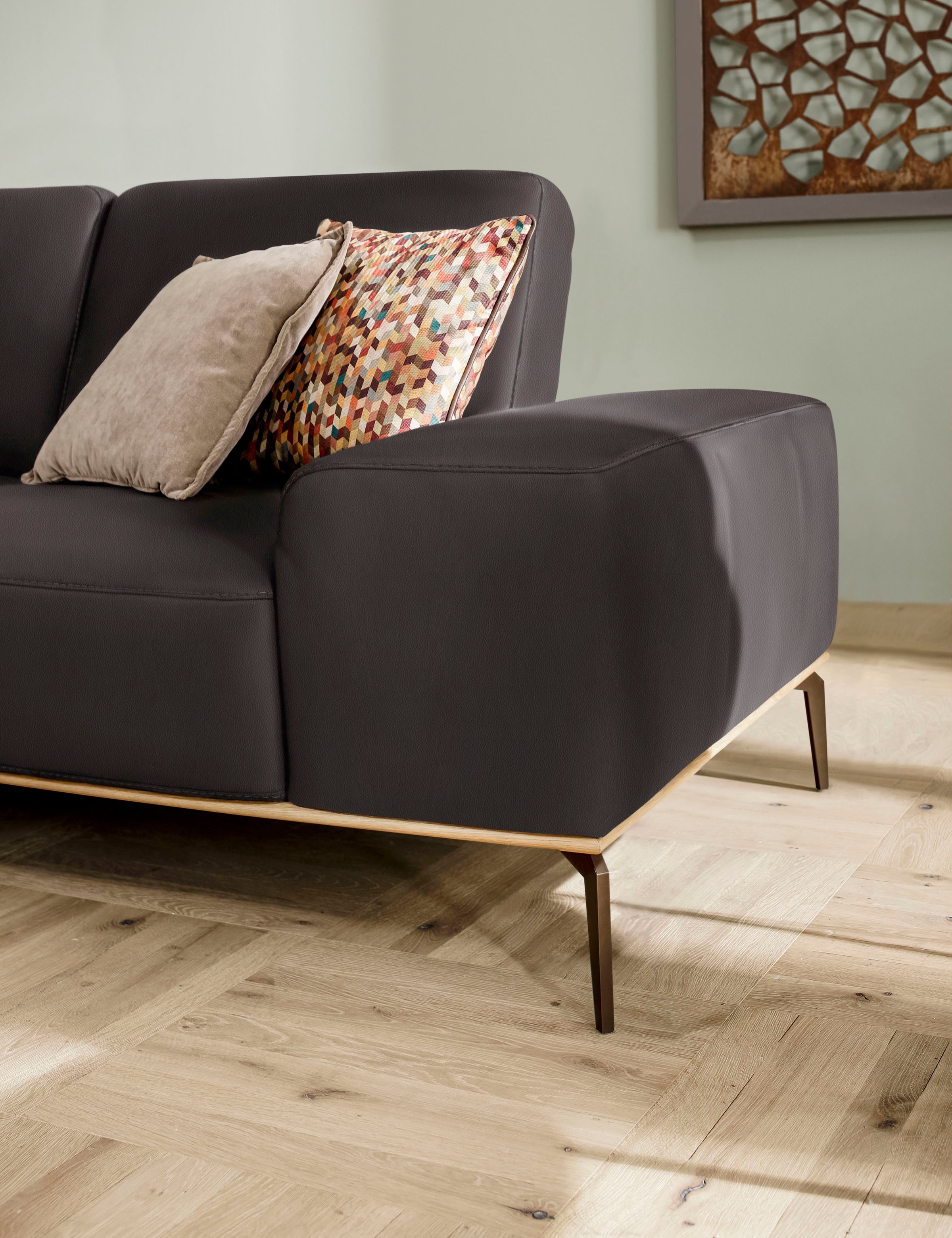 W.SCHILLIG Ecksofa »run, Designsofa mit tollem Sitzkomfort, bequem, L-Form«, mit Holzsockel, Füße in Bronze pulverbeschichtet, Breite 279 cm
