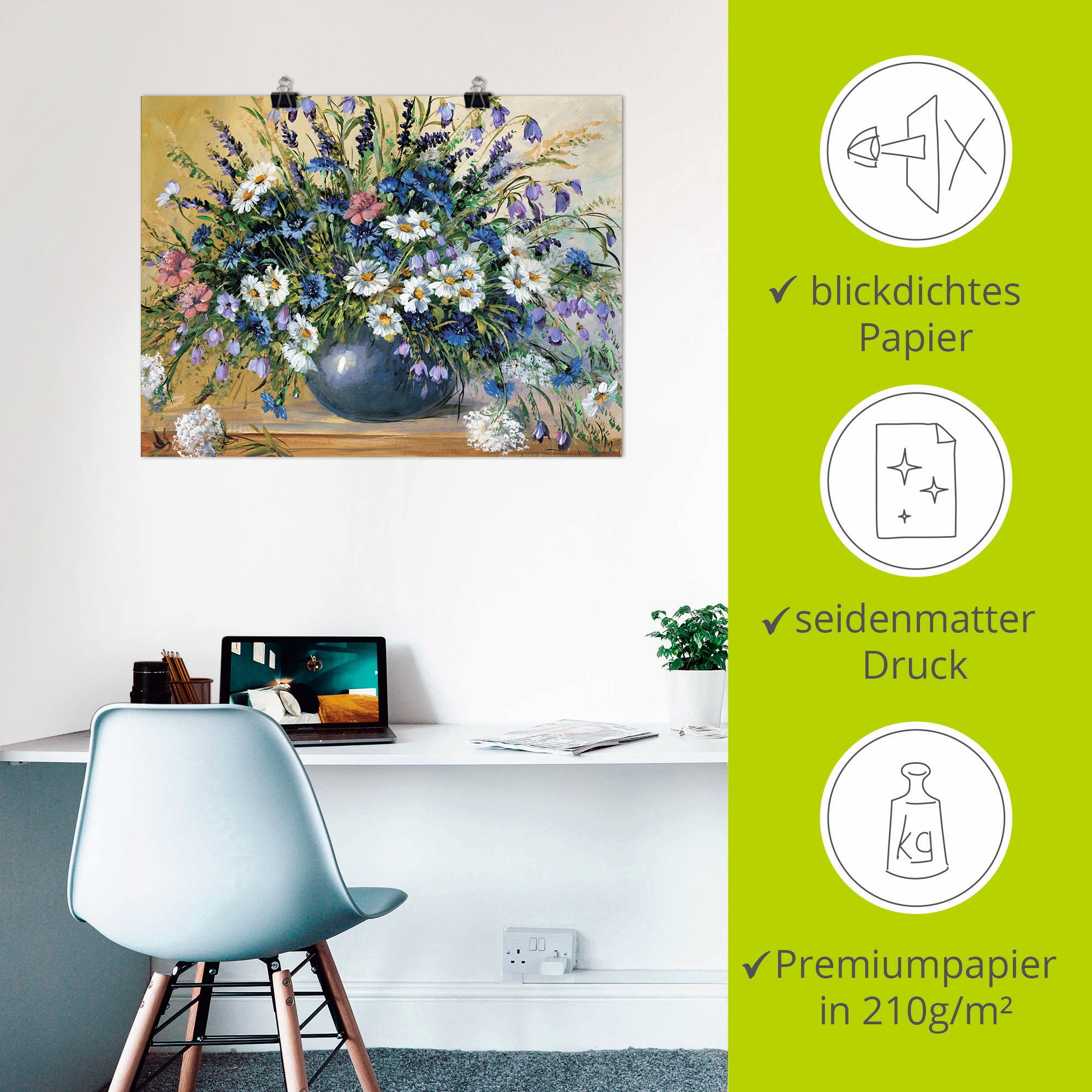 Artland Wandbild »Vase mit Kornblumen«, Blumen, (1 St.), als Leinwandbild, Poster, Wandaufkleber in verschied. Größen