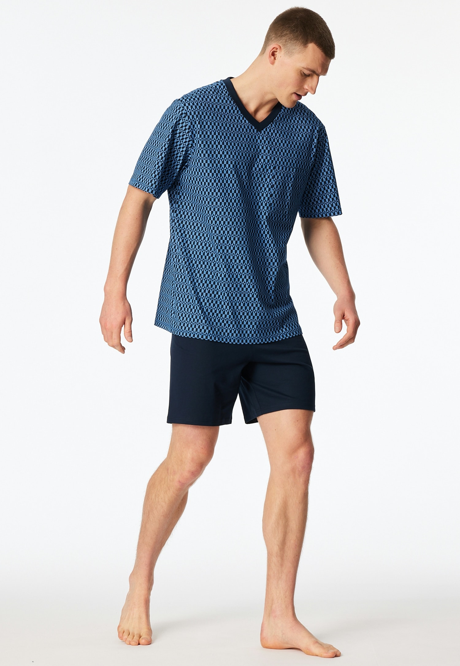 Schiesser Shorty »Comfort Nightwear« 2 tlg. mit klassischem Karo-Muster, V-Ausschnitt und aufgesetzter Brusttasche