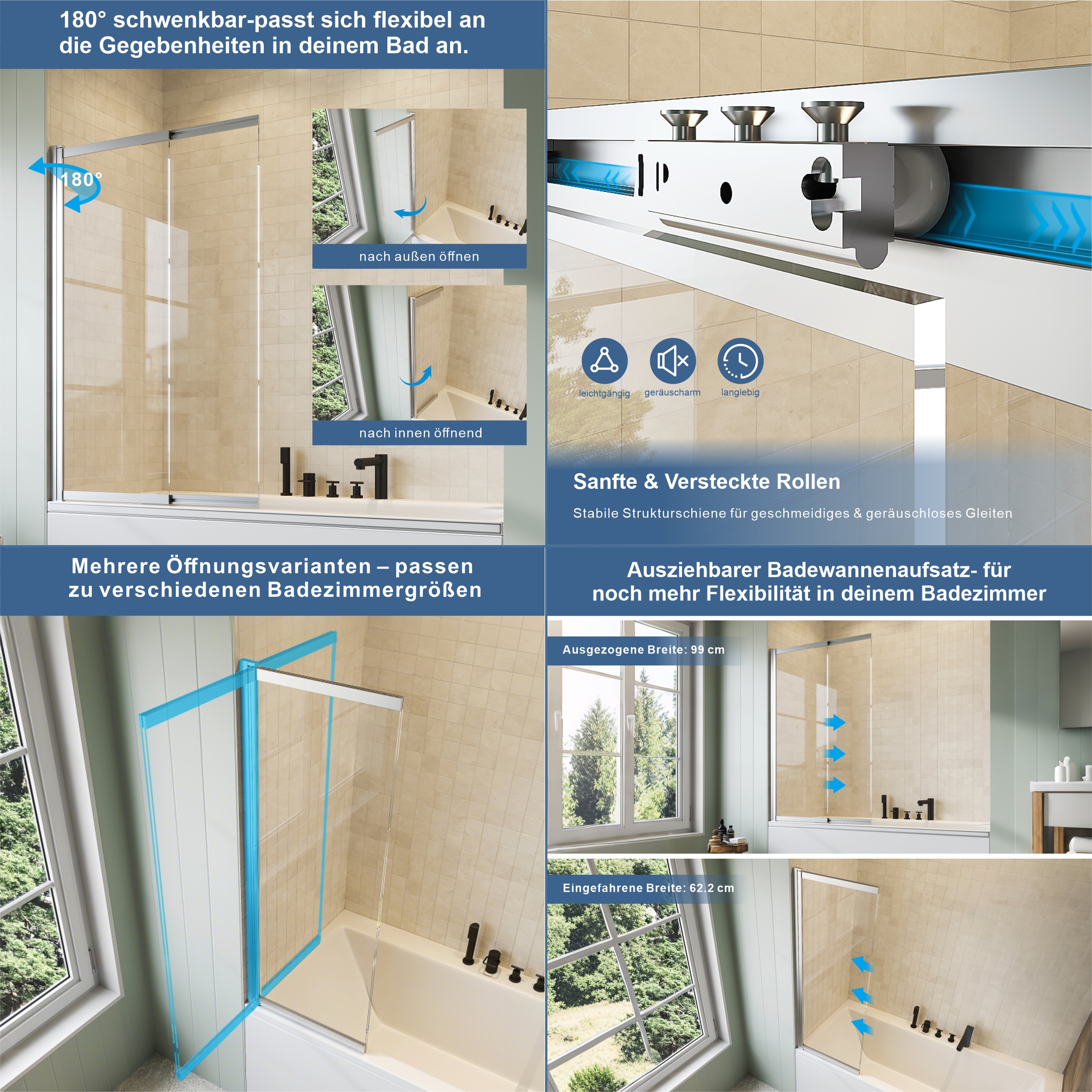 welltime Badewannenaufsatz »Slider« 2 Stk. tlg. Duschwand zum Zusammenschieben UND an die Wand klappen!