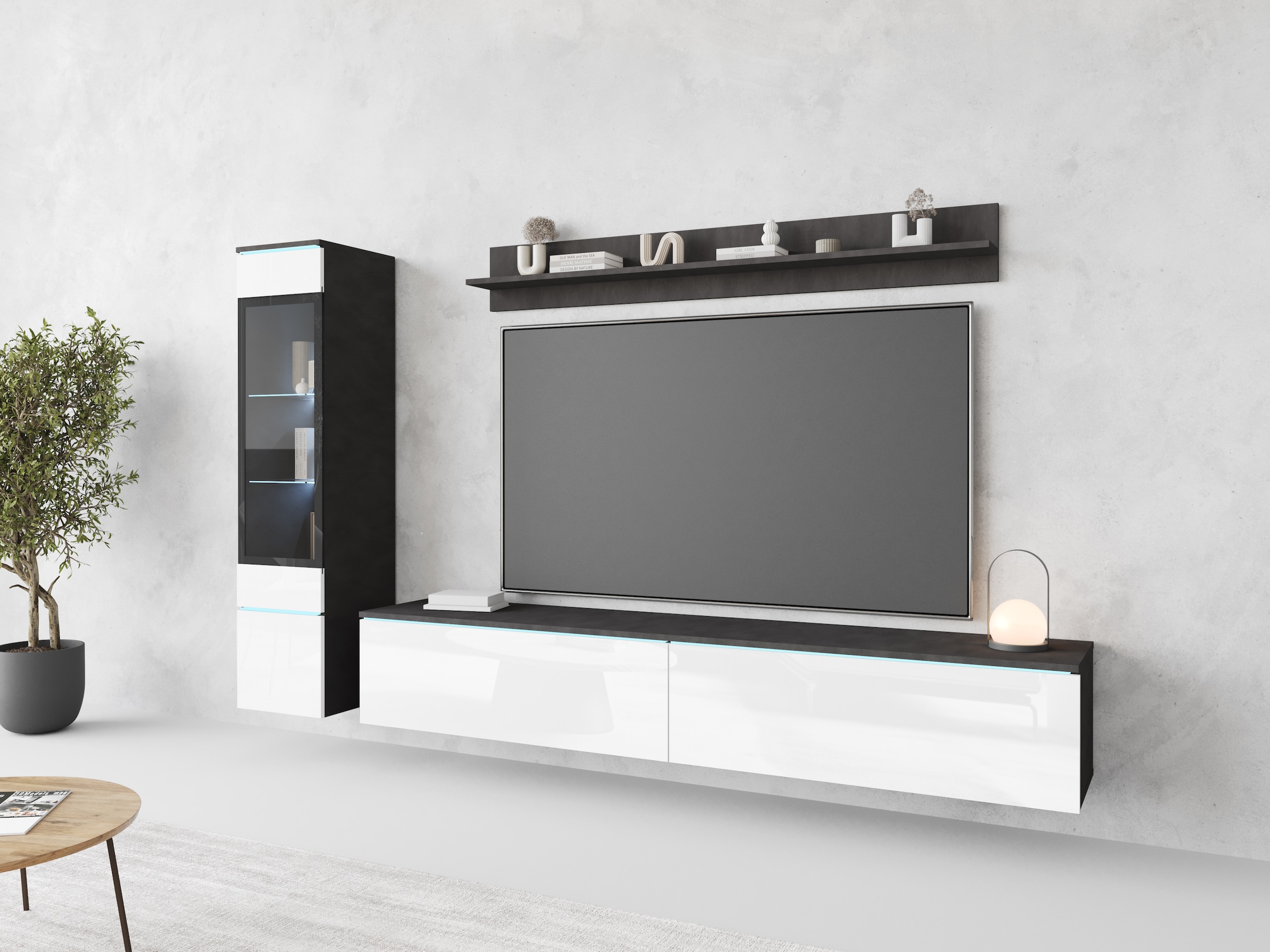 INOSIGN Wohnwand »VERA I, Vitrinen Türanschlag links/rechts wechselbar«, (Komplett-Set, 3 St.), Mediawand 230 cm, Vitrine mit Verglasung, stehend und hängend