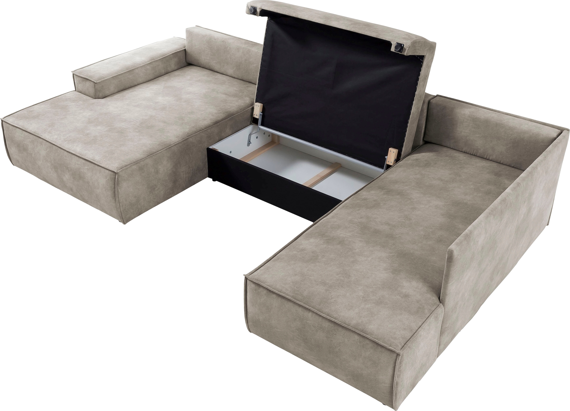 Home affaire Wohnlandschaft »SHERWOOD 329 cm, U-Form, Schlafsofa,«, Schlaffunktion m. Bettkasten (194x139 cm), Cord, Vintage, Samtvelours