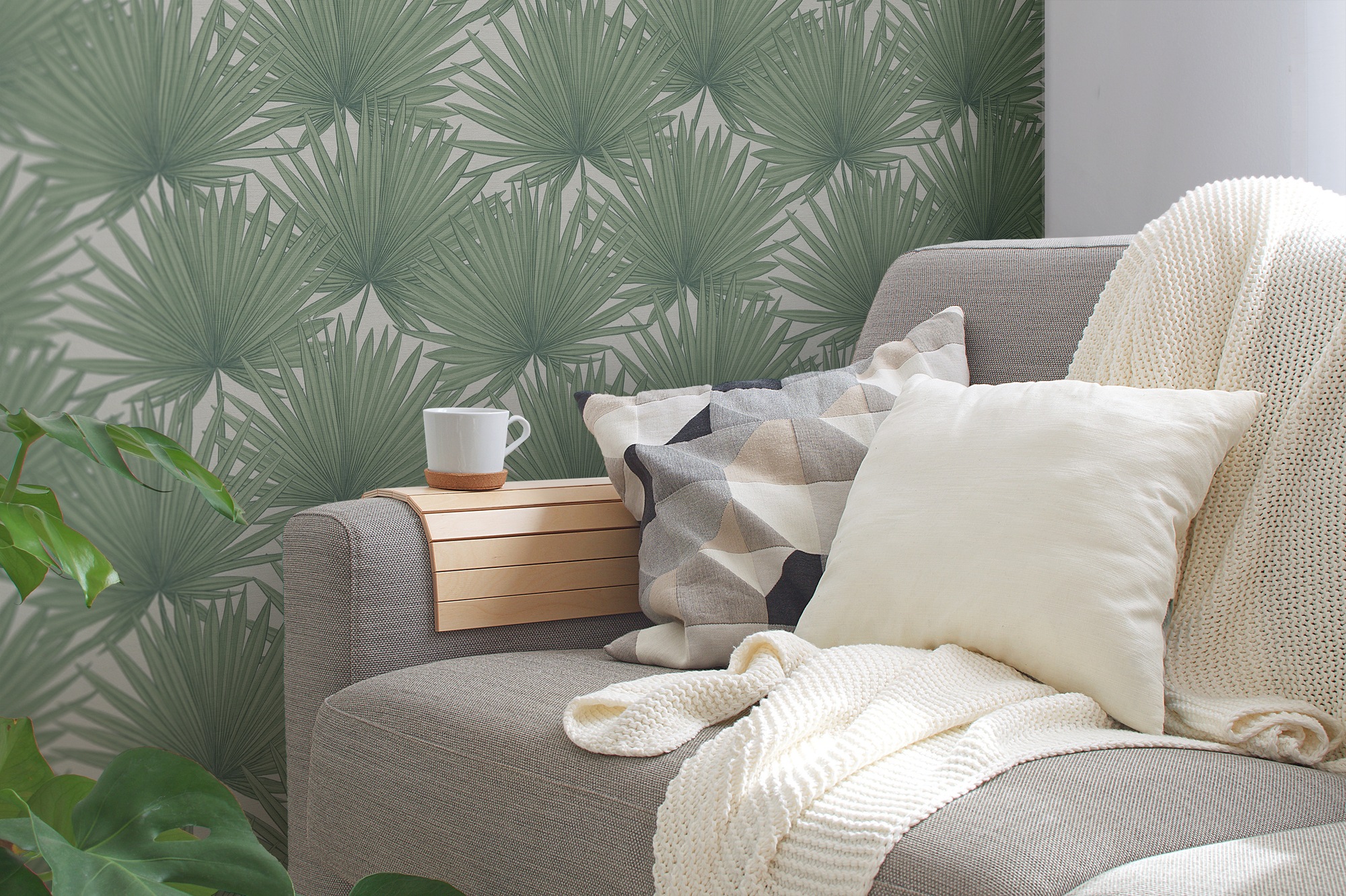 A.S. Création Vliestapete »Antigua Tapete mit Palmenblätter« gemustert | matt | neutral leicht strukturiert Tapete Floral Tapeten Wohnzimmer Schlafzimmer Küche modern Flur Design