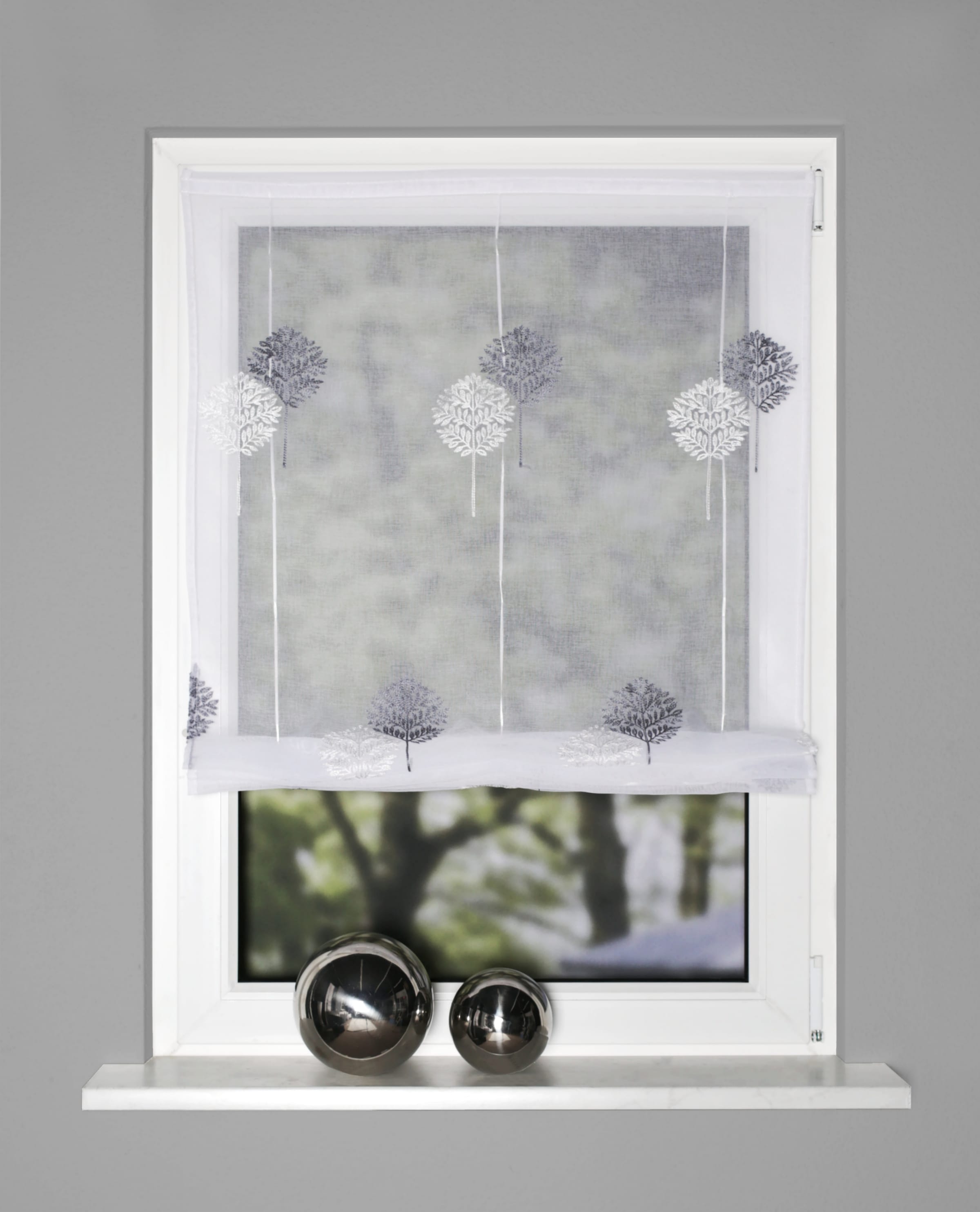 HOME WOHNIDEEN Raffrollo »EDISION« mit Hakenaufhängung ohne Bohren und Schrauben bestickt