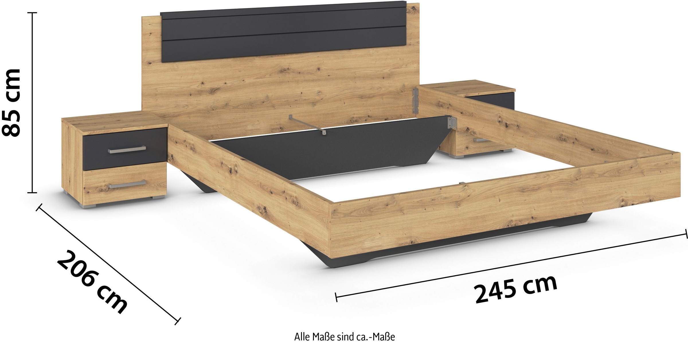 rauch Bettanlage »Doppelbett Futonbett BARCELONA in schwebender Optik«, (Set, 3 tlg.), und Farbabsetzungen mit 2 Nachttischen MADE IN GERMANY