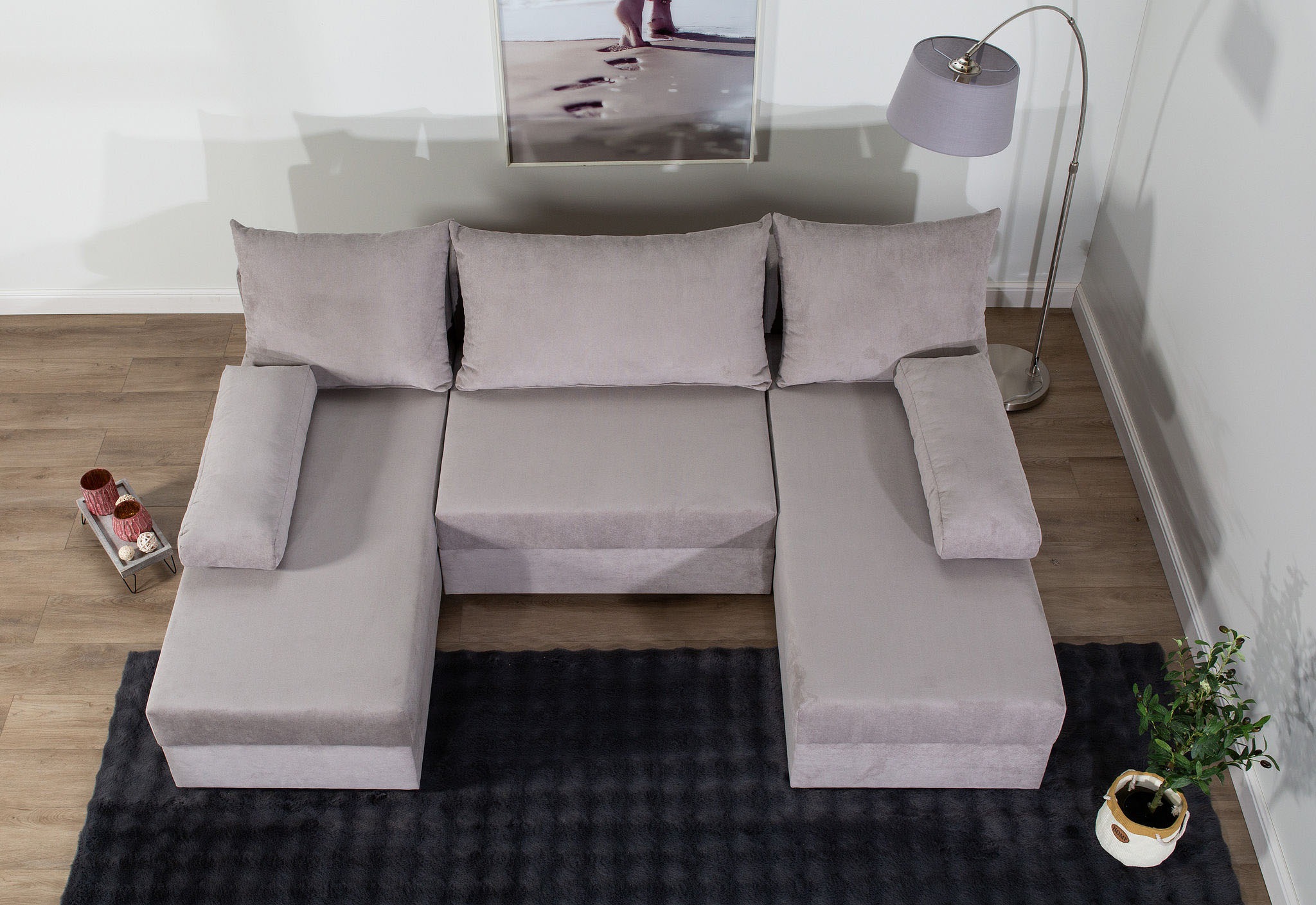 COLLECTION AB Wohnlandschaft »Pico U-Form, Breite 220, mit Schlaffunktion, Bettkasten & Zierkissen«, Liegefläche 117x220 cm