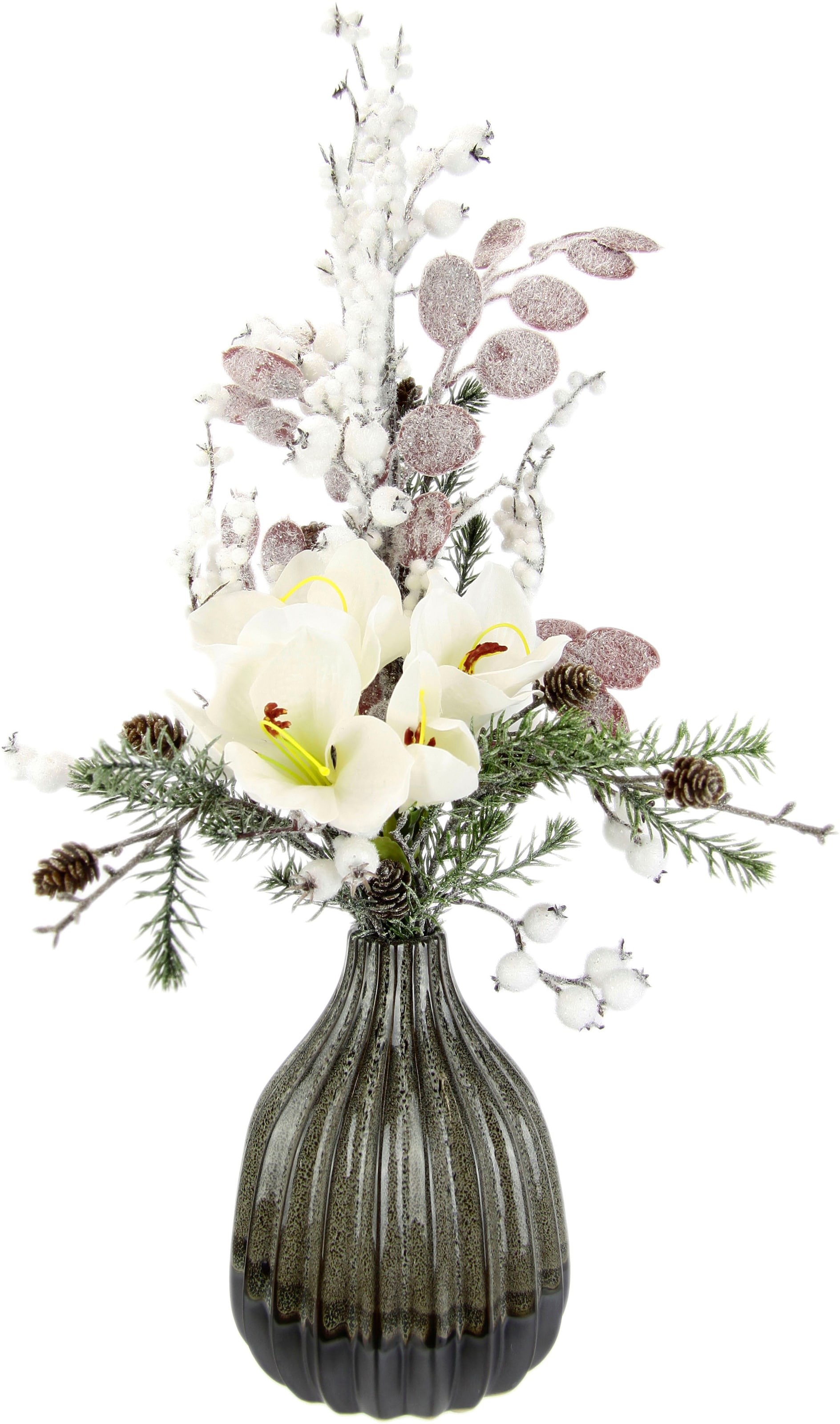 I.GE.A. Kunstblumen-Arrangement,«, in Blüten, online aus Zweigen Weihnachtsdeko Zapfen, »Gesteck und mit Vase kaufen mit Winterliche Keramik, Beeren Kunstpflanze Eukalyptus mit Amaryllis