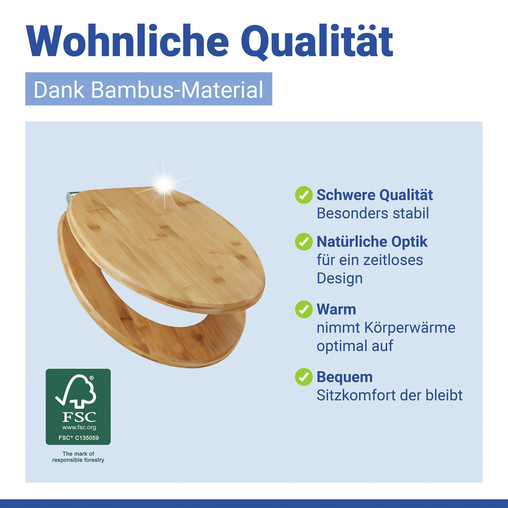 WENKO WC-Sitz »Bambusa« aus Bambus, mit Absenkautomatik, feuchtigkeitsresistent