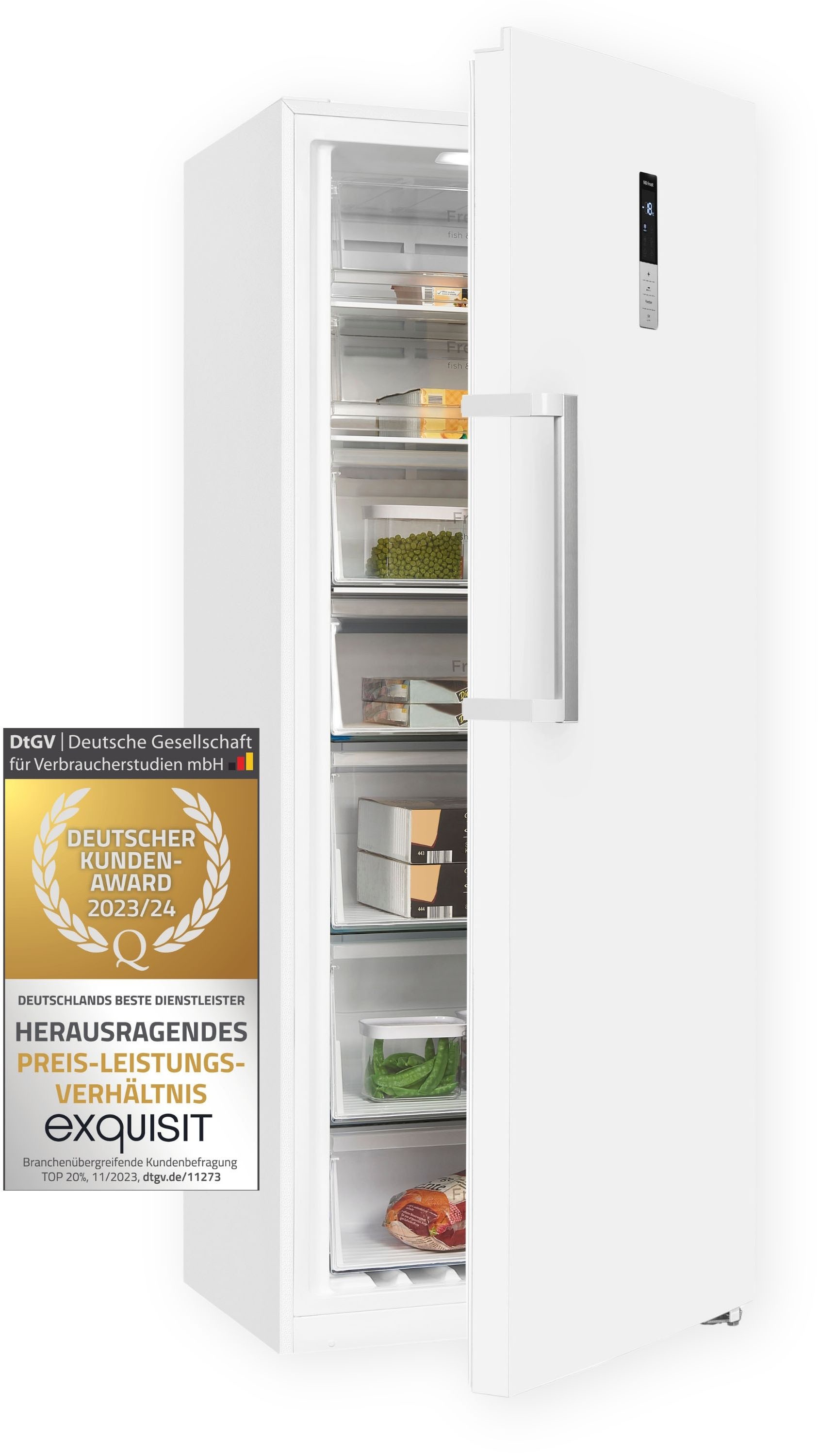 exquisit Gefrierschrank »GS380-NF-H-050D weiss«, 185,5 cm hoch, 71 cm breit, Türanschlag wechselbar