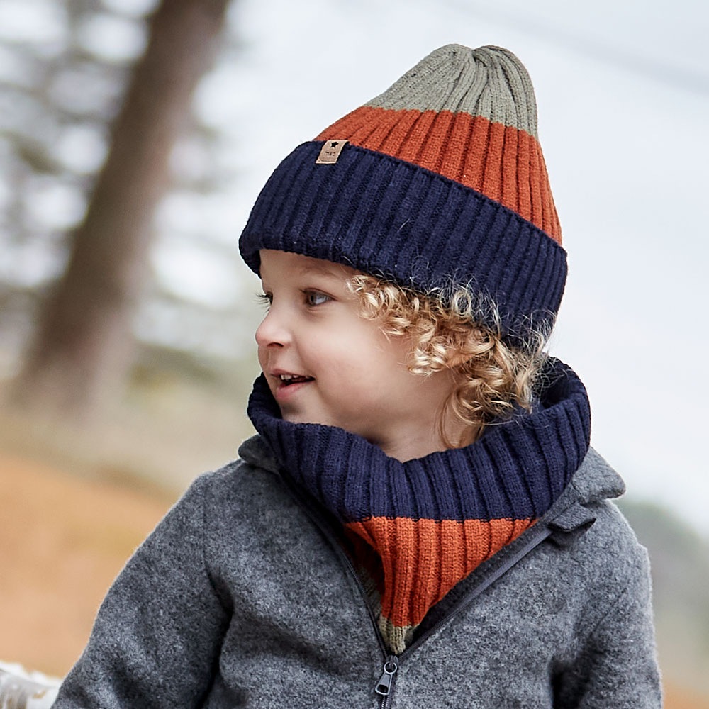 MAXIMO Beanie Wollanteil, gestrickt, gefüttert, mit Umschlag, breit gestreift