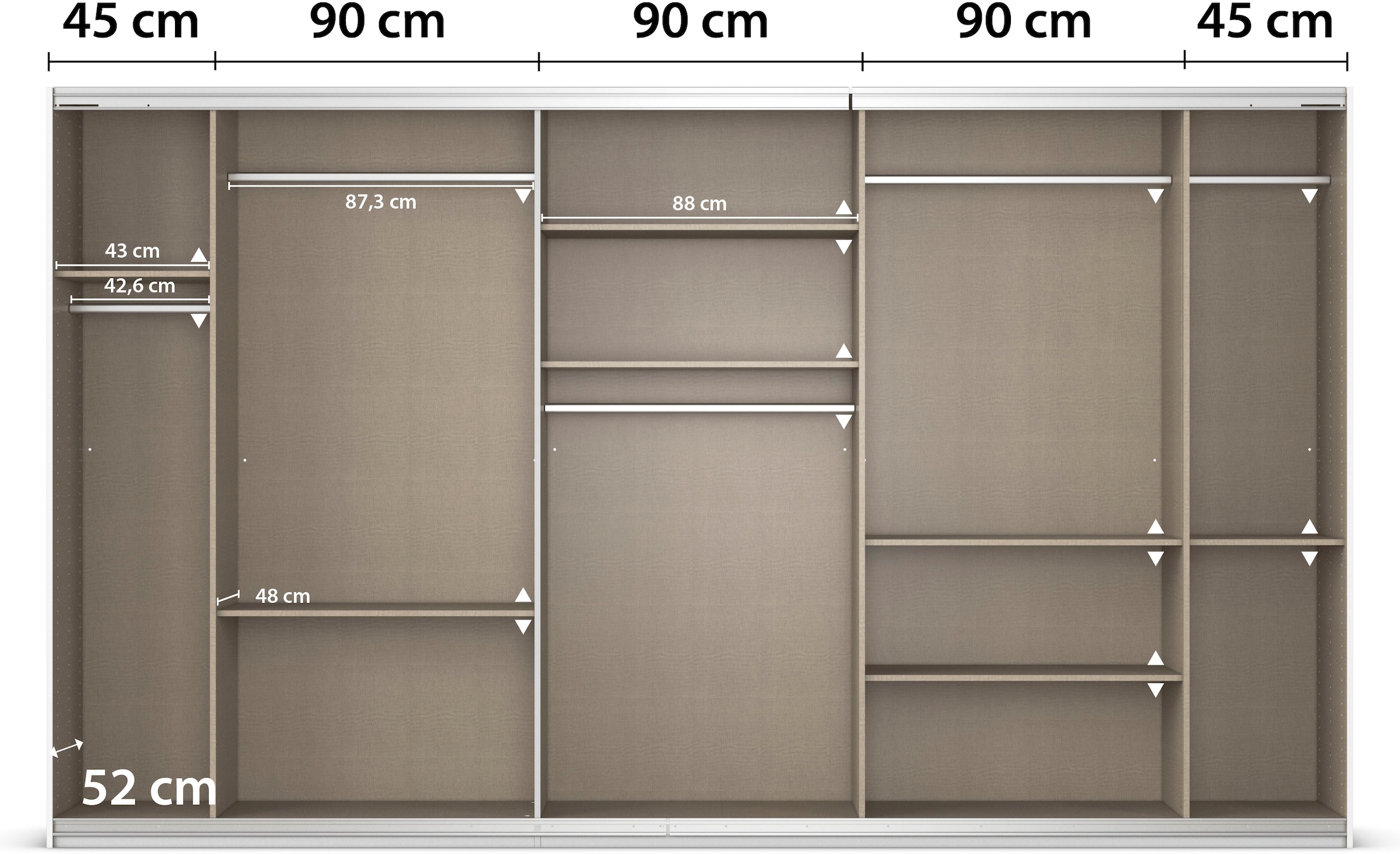 rauch Schwebetürenschrank »Kleiderschrank Schrank Garderobe AGORDO mit Dekor- oder Hochglanzfront«, (in zwei Griff-Farben), durchdachte Innenausstattung, in 4 Breiten und 2 Höhen MADE IN GERMANY