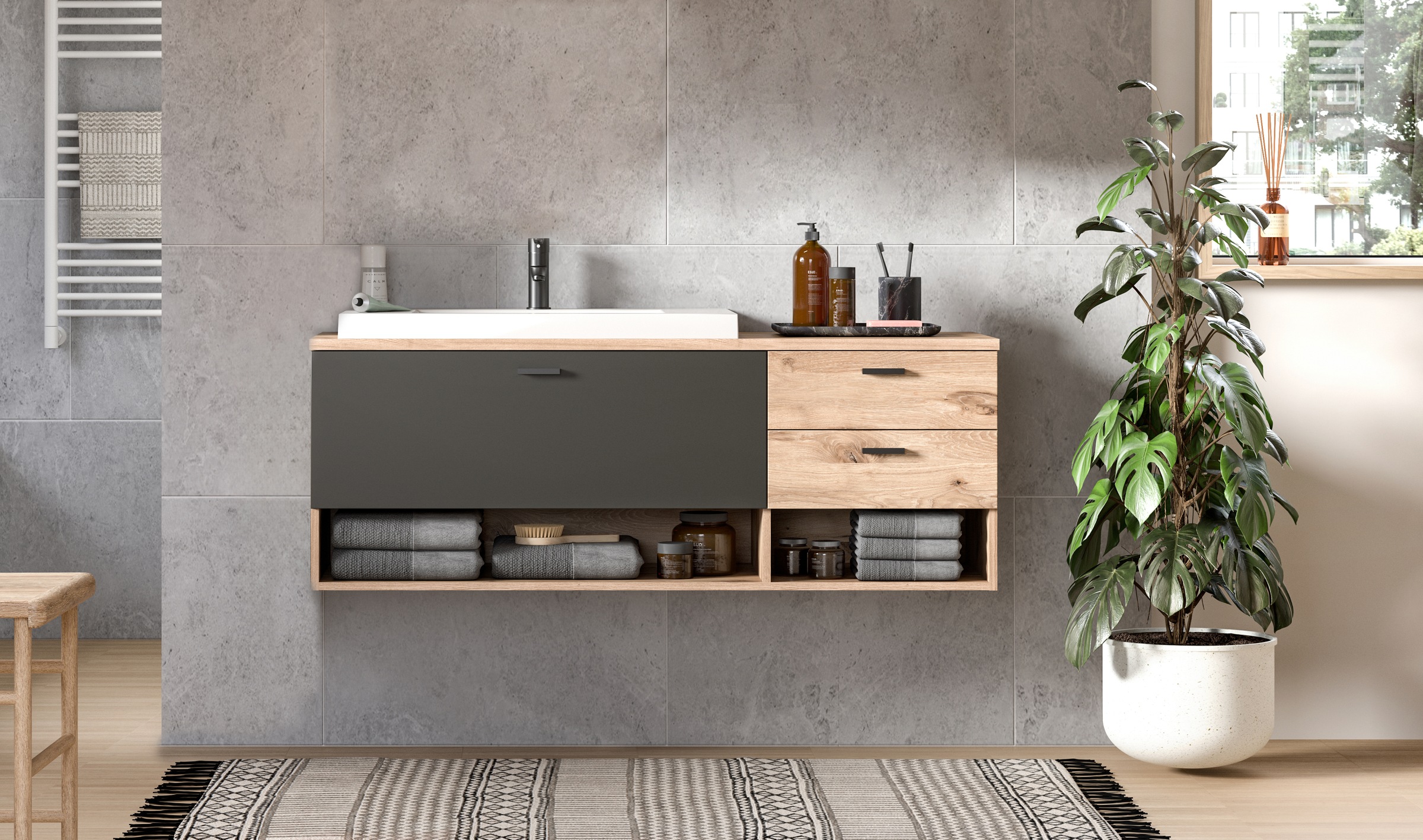 welltime Waschbeckenunterschrank »Dolo, Breite 138 cm, inkl. Aufsatzwaschbe günstig online kaufen