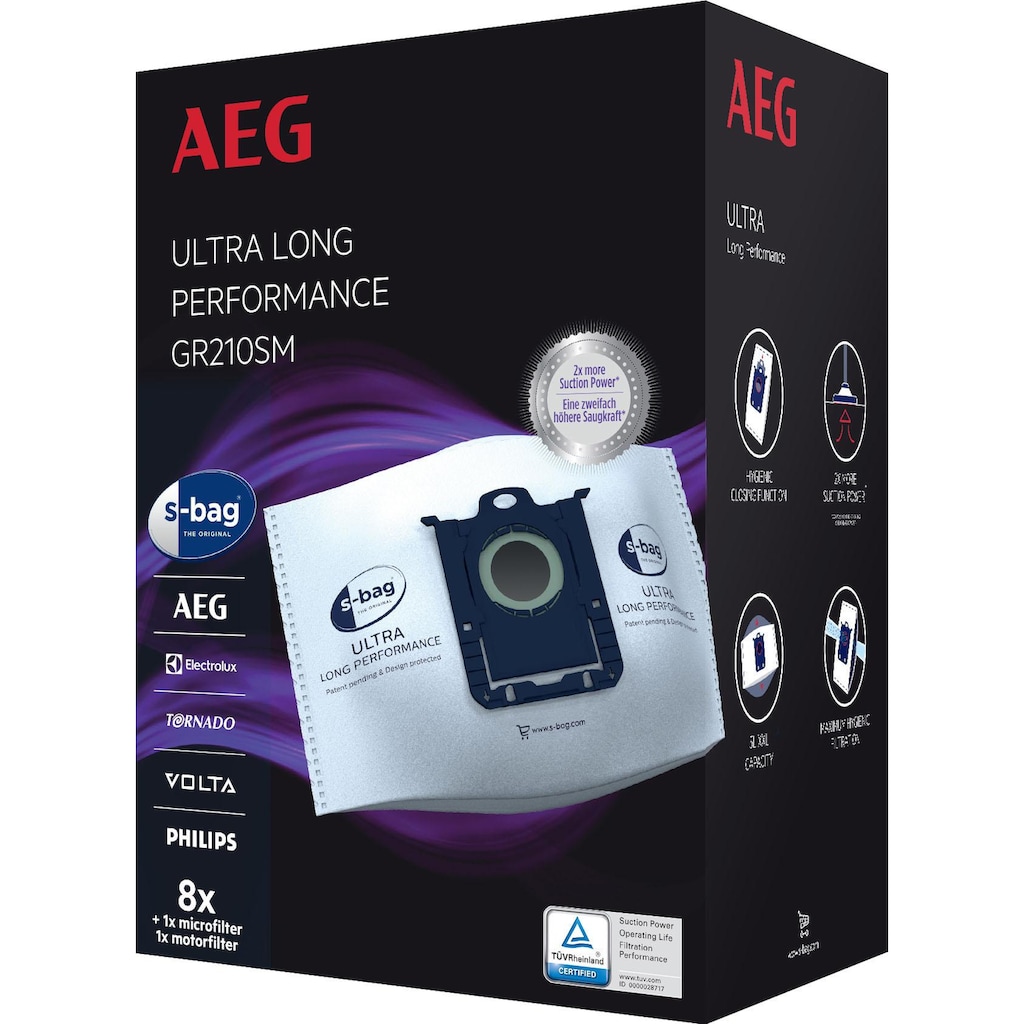 AEG Staubsaugerbeutel »s-bag Megapack für AEG VX9 GR210SM«, 5 Liter Füllmenge, 8er- Pack