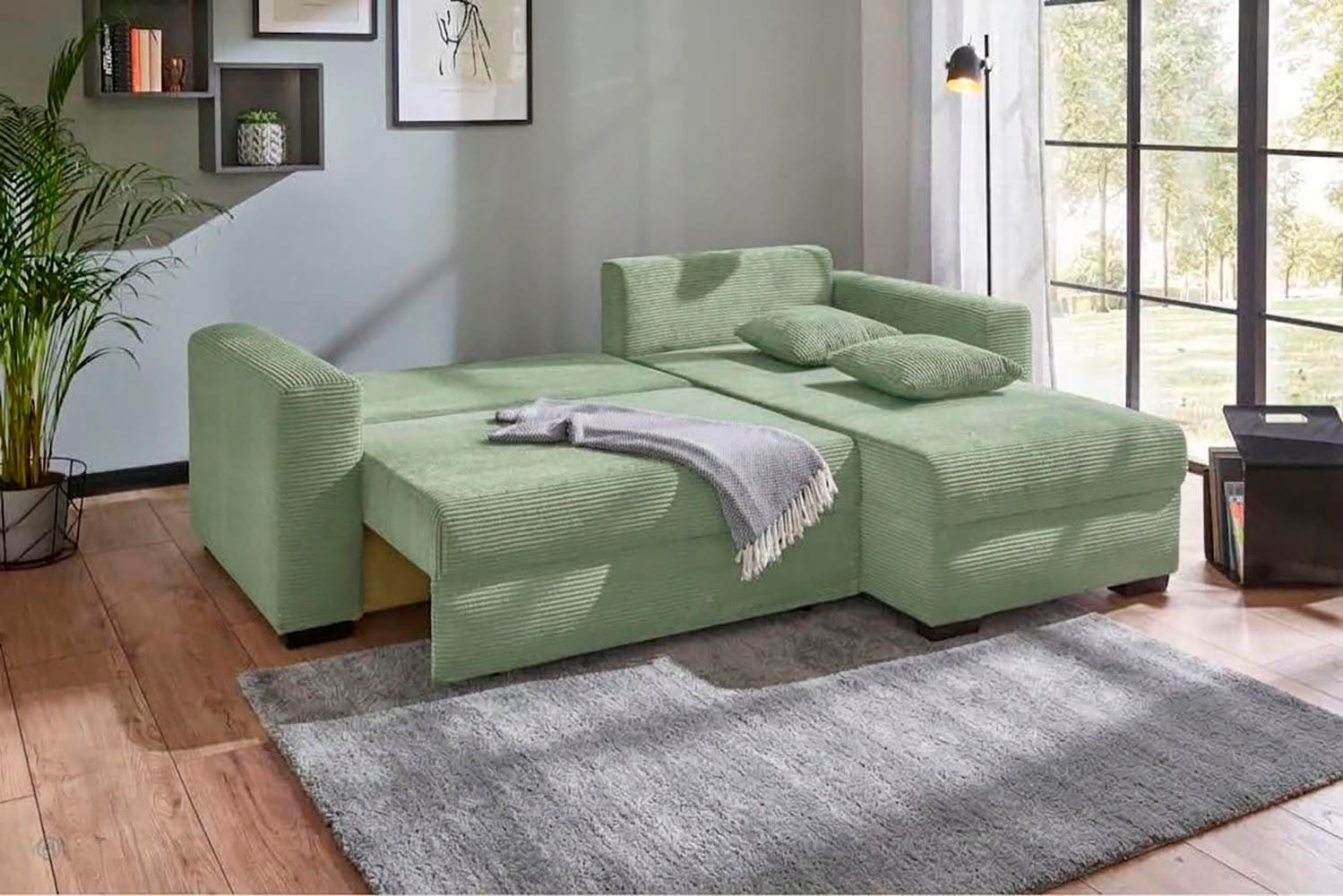 Jockenhöfer Gruppe Ecksofa »Ecksofa Elmau, Größe Ottomane: L, B:235cm, optional mit Topper« mit Schlaffunktion, Bettkasten & 2 Zierkissen