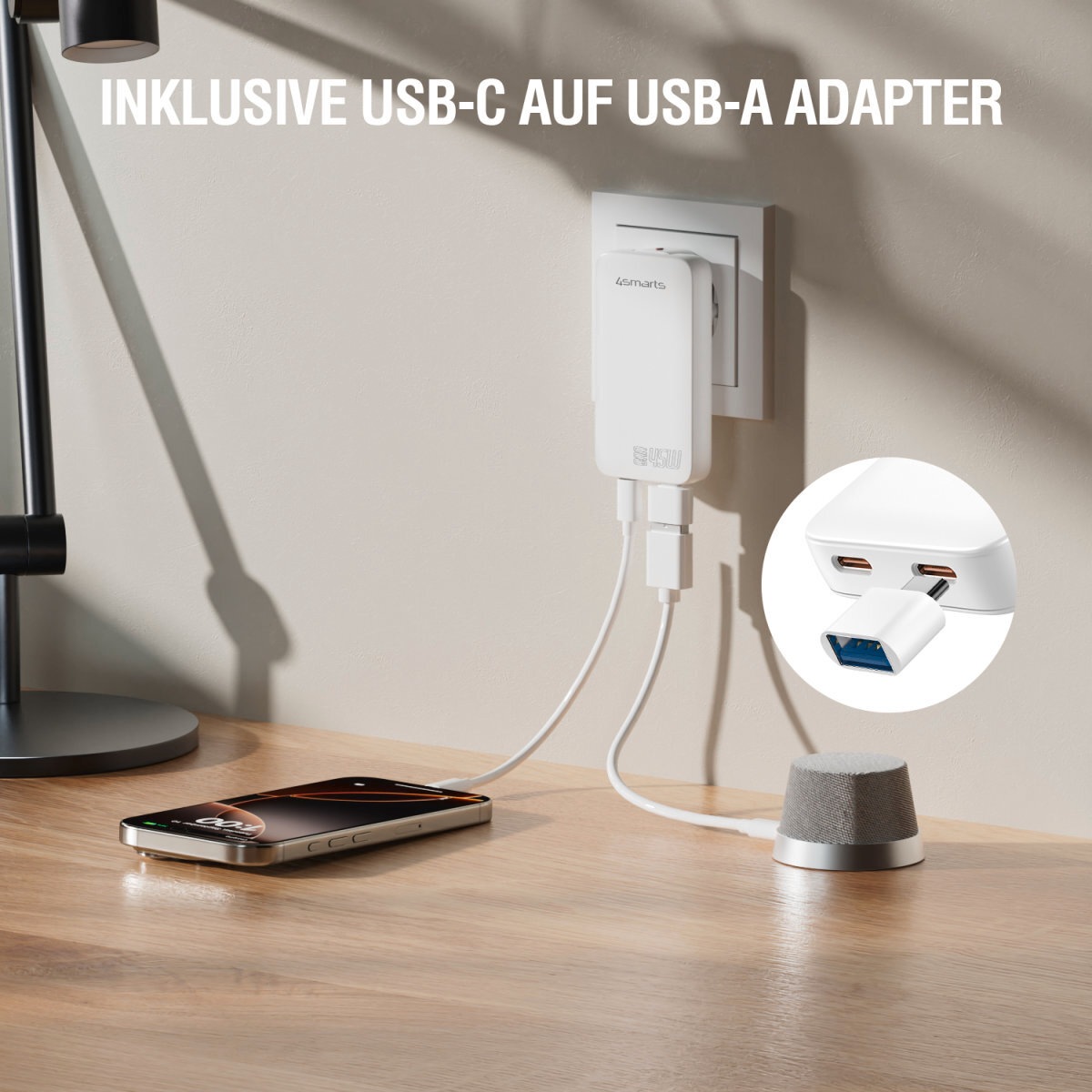 4smarts USB-Ladegerät »FlatPlug Slim Dual 45W GaN 2x USB-C« extrem flaches Design