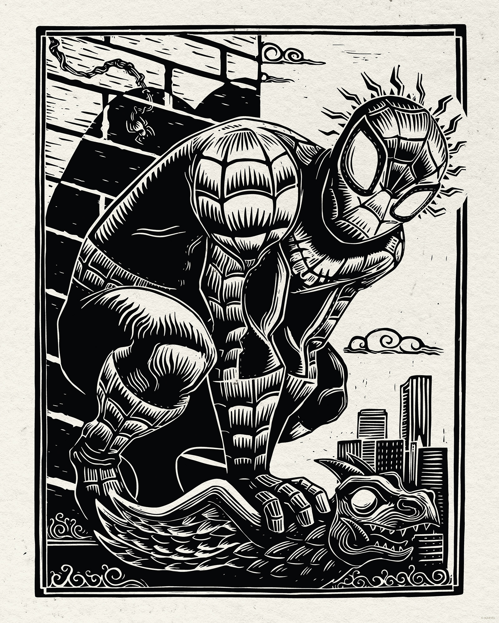 Komar Wandbild »Marvel Spider-Man Lino-Cut«, Disney, (Set, 1 St.), 40 x 50 cm (Breite x Höhe) - Kinderzimmer, Dekoration