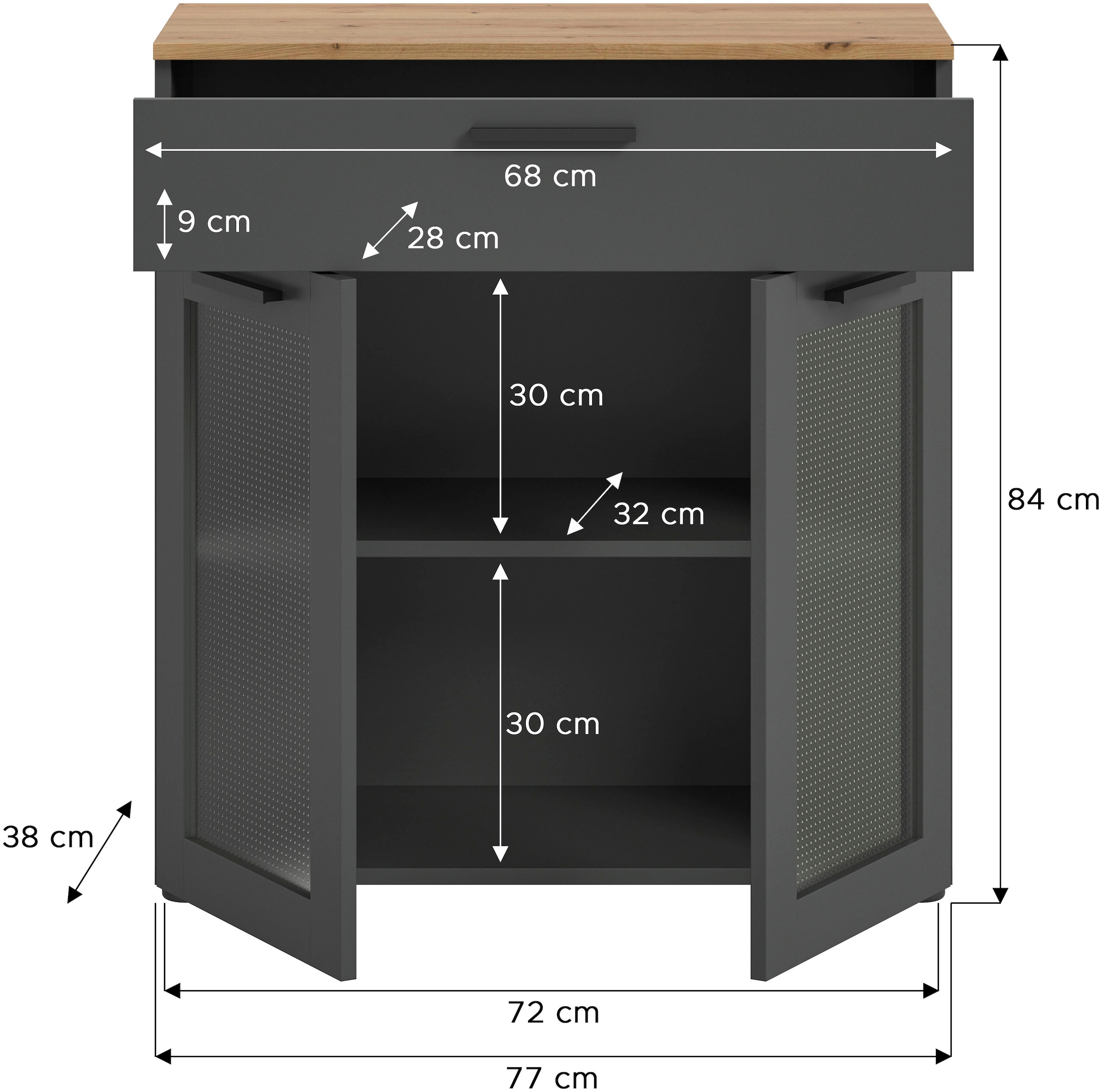 INOSIGN Kommode »SALKIN, Breite 78cm, 2 Türen mit ESG Ornamentglas, 1 Schubkasten«, Anrichte, Schrank, Sideboard,Vitrine, Vitrinenschrank Wohnmöbel