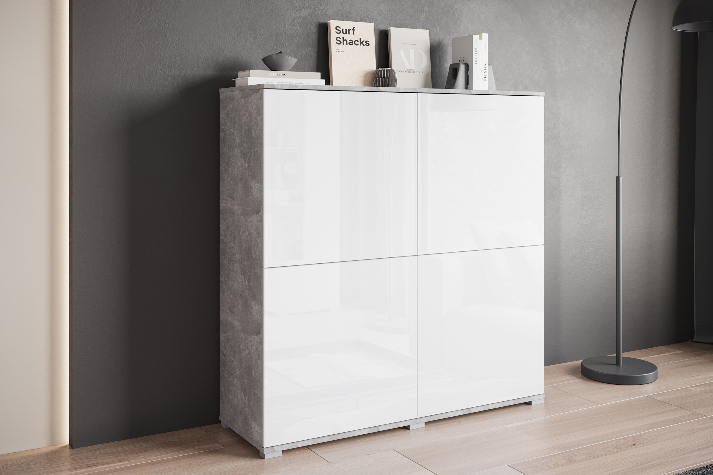 INOSIGN Highboard »Kenia, moderne grifflose Hochkommode mit 4 Türen, Breite 120 cm«, (1 St.), Push-to-Open-Fronten, höhenverstellbaren Einlegeböden