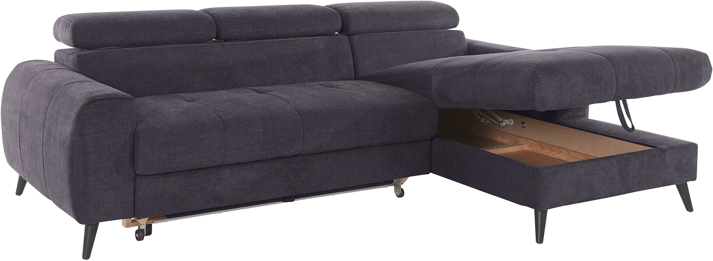 COTTA Ecksofa »Mia L-Form mit 3 Zierkissen«, wahlweise mit Bettfunktion, Bettkasten, Beleuchtung & Wireless-Charger