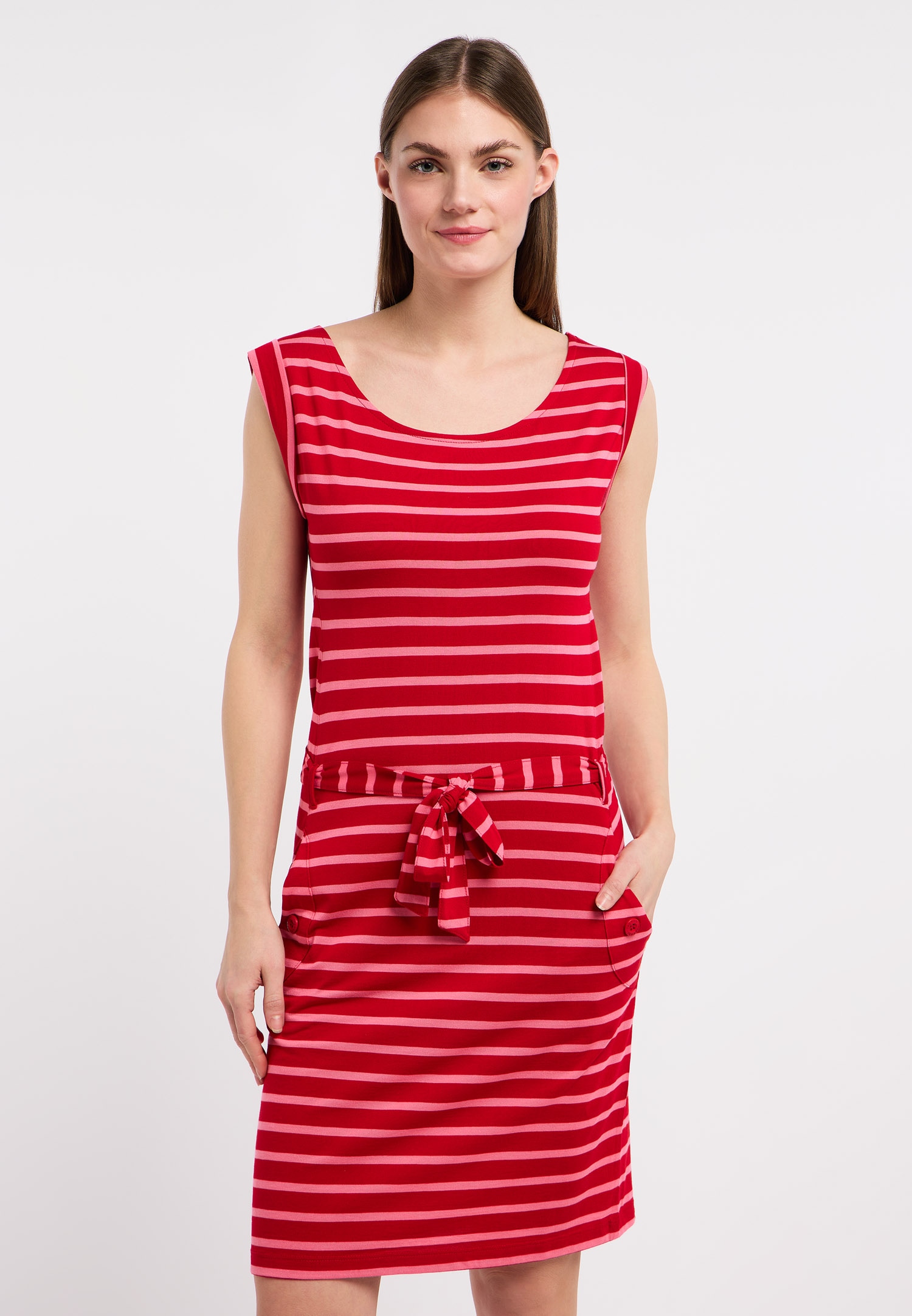 Ragwear Minikleid »TAGG STRIPES« 2 tlg. Eingrifftaschen Fließende Viskosemischung mit Streifen und Bindeband