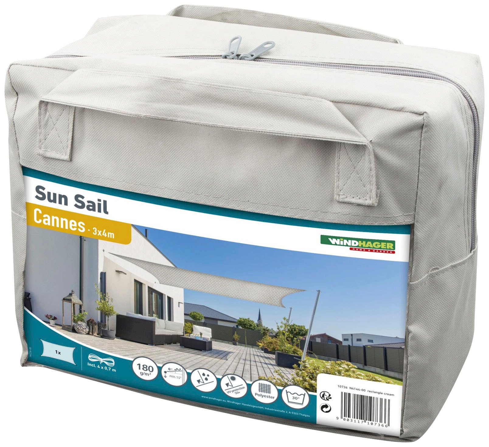 Windhager Sonnensegel »Cannes Rechteck« 3x4m, grau