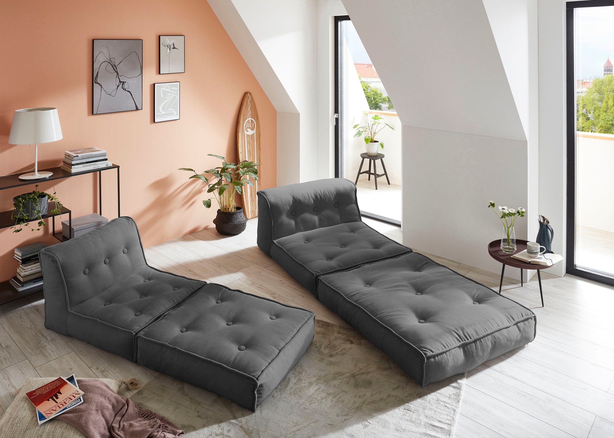 INOSIGN Sessel »Pia«, Loungesessel in 2 Größen, mit Schlaffunktion und Pouf-Funktion.