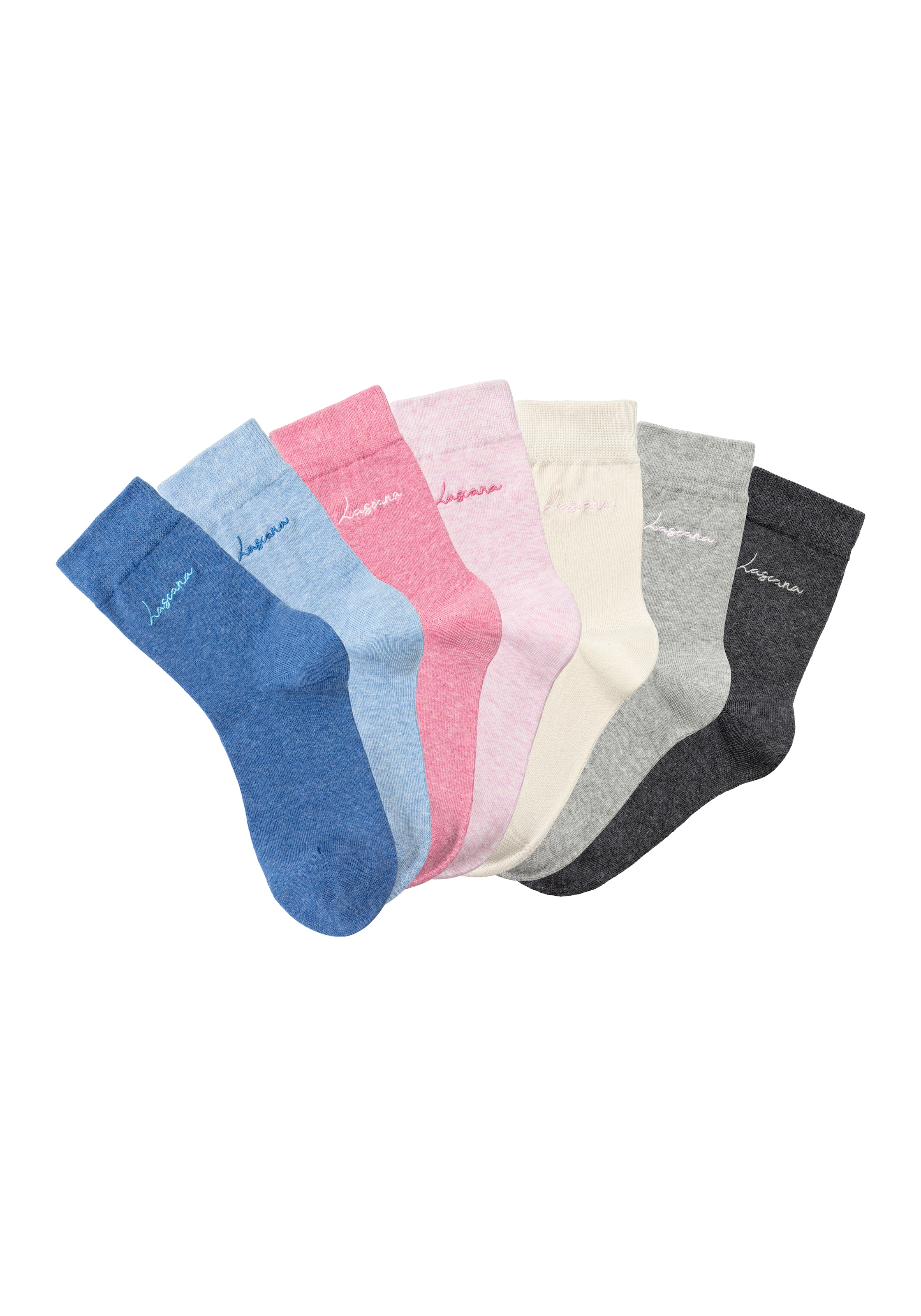 LASCANA Basicsocken, (Box, 7 Paar), mit hochwertiger Logo Stickerei