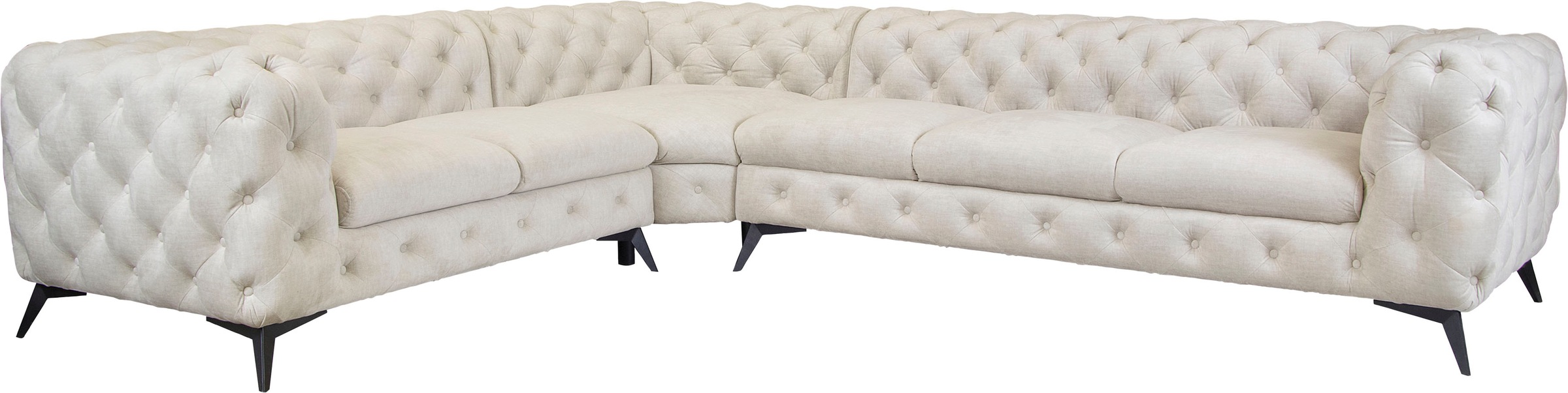 Leonique Chesterfield-Sofa »Ecksofa GLYNIS L-Form mit Wellenunterfederung, Maße B/T/H 323/264/75cm«, aufwändige Knopfheftung, moderne Chesterfield Optik, Fußfarbe wählbar