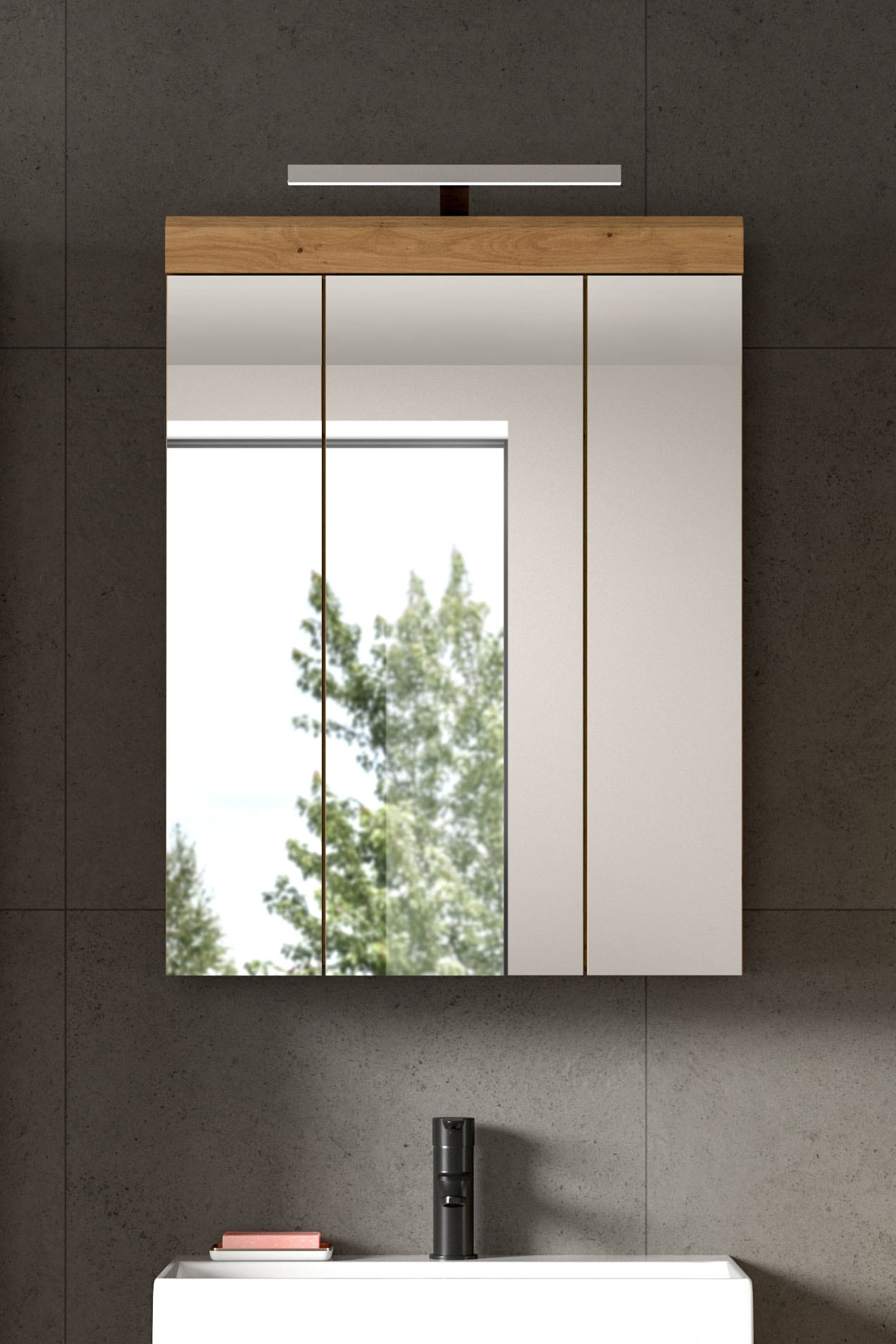welltime Badezimmerspiegelschrank »SIENA, Breite 60cm, inkl. Beleuchtung, 3 Spiegeltüren, 9 Fächer« Set, TOPSELLER!,  in verschiedenen Farben erhältlich, Badmöbel, Badschrank, Schrank, Bad