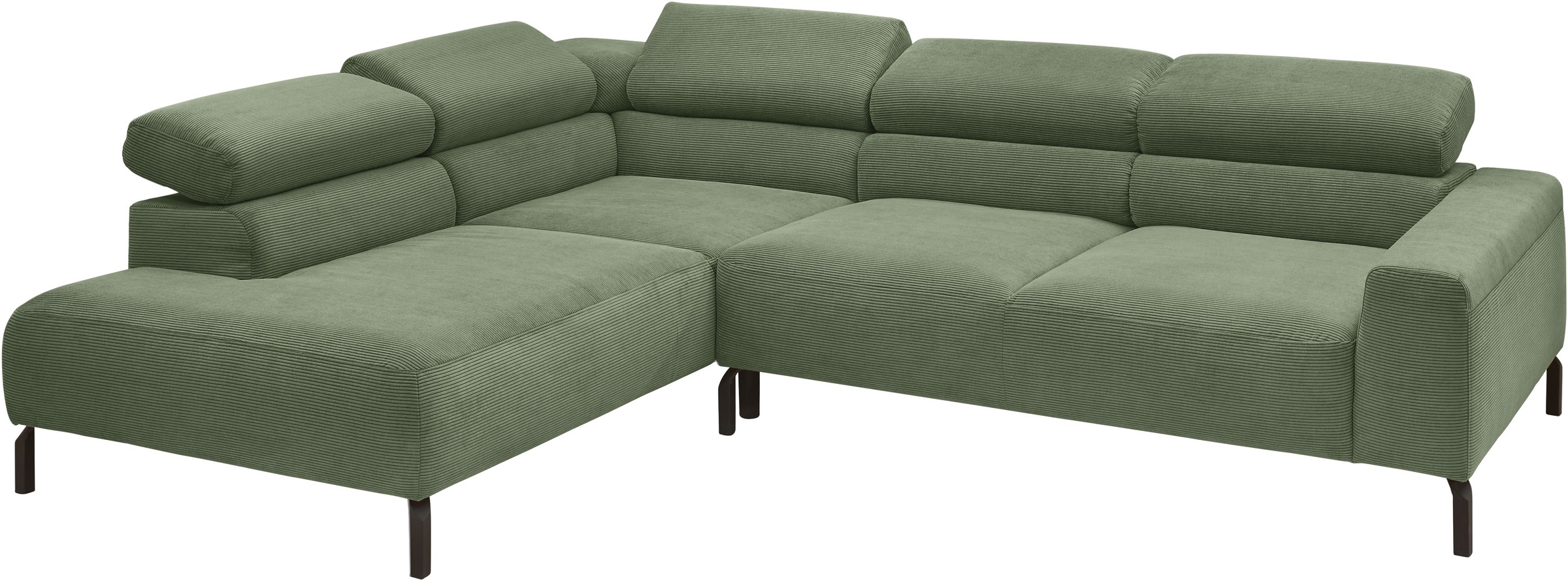 Places of Style Ecksofa »Antonelli, L-Form, inkl. Kopfteilverstellung, Breite 276 cm«, ohne Sitztiefenverstellung, in Feincord, oliv