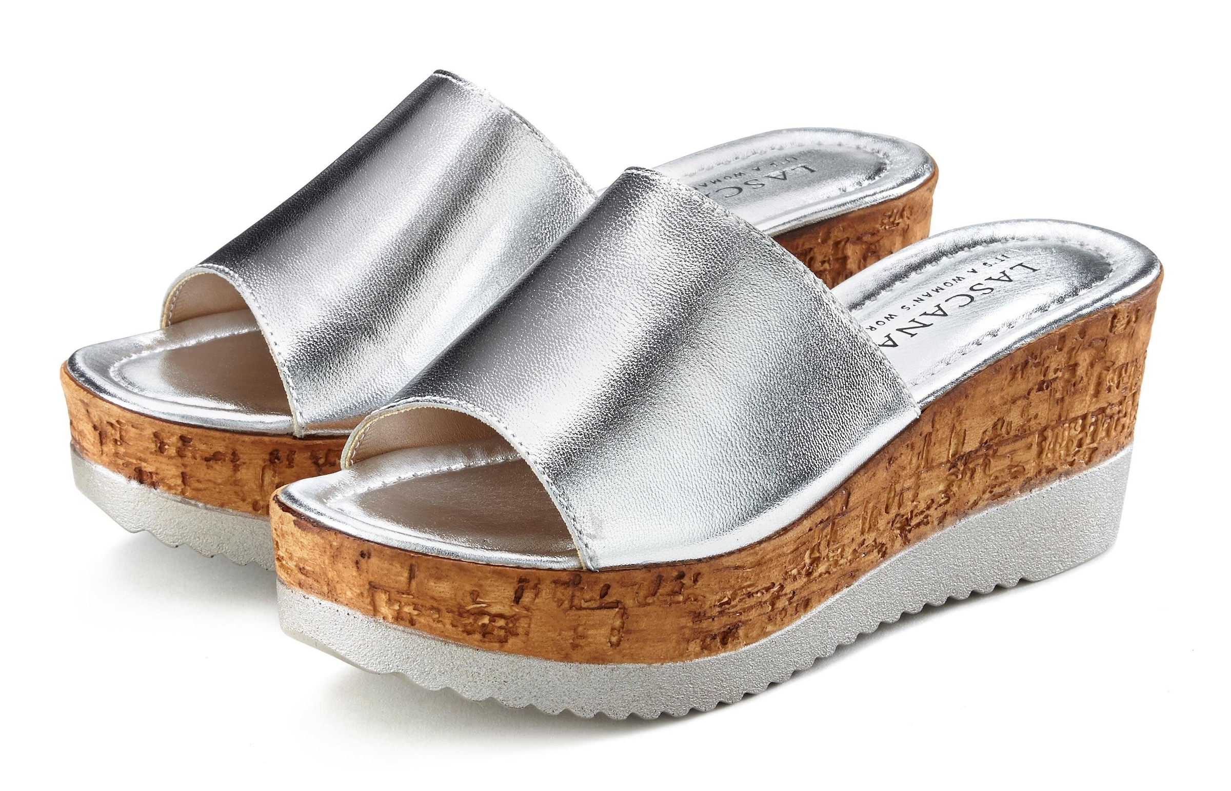 LASCANA Pantolette »Sommerschuh,«, Mule, Sandale, offener Schuh aus Leder mit Keilabsatz