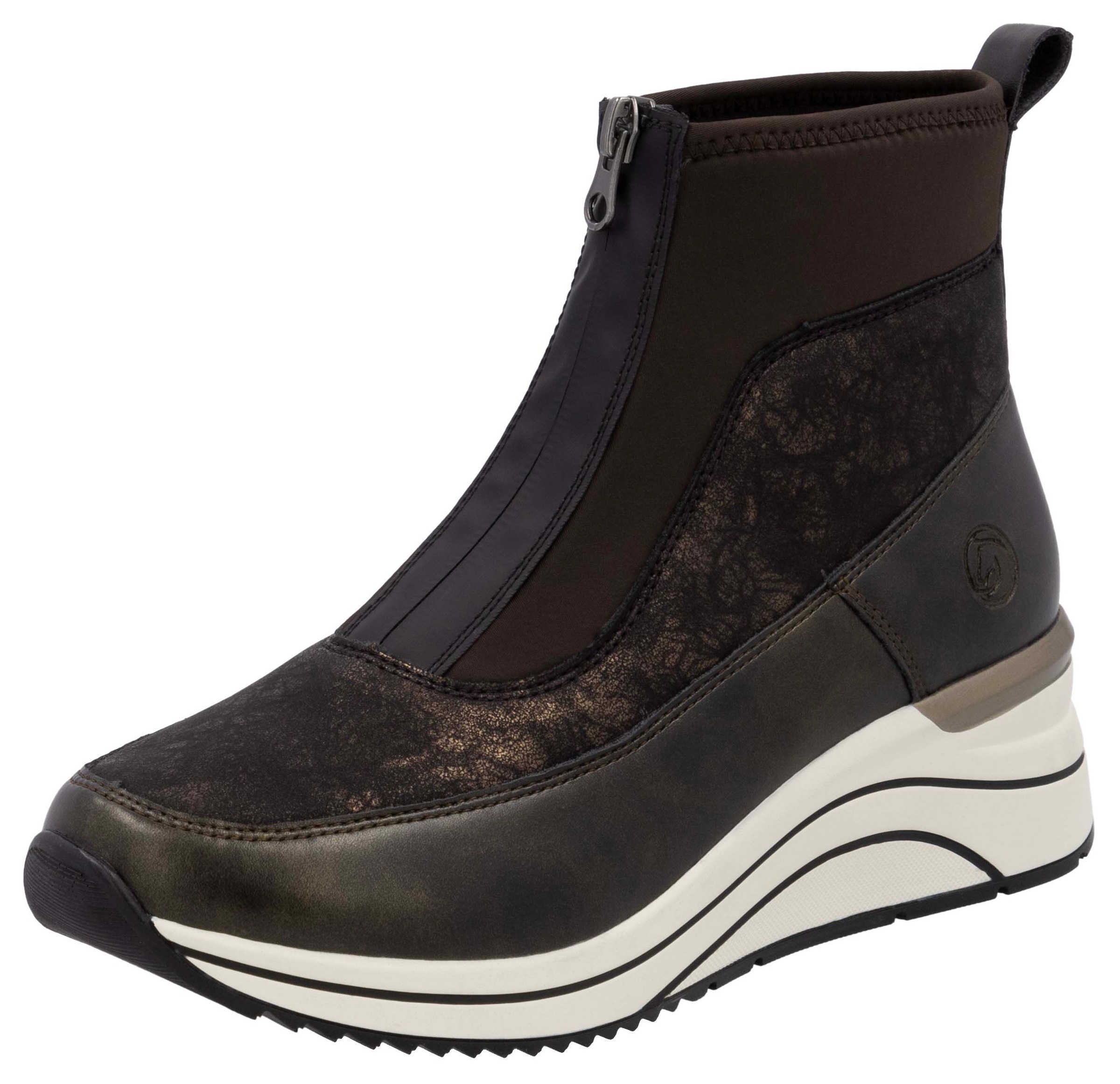 Keilsneaker, Schlupfboots, Freizeitschuh, High-Top-Sneaker, Front-Reißverschluss, Gr. 42, braun kombiniert