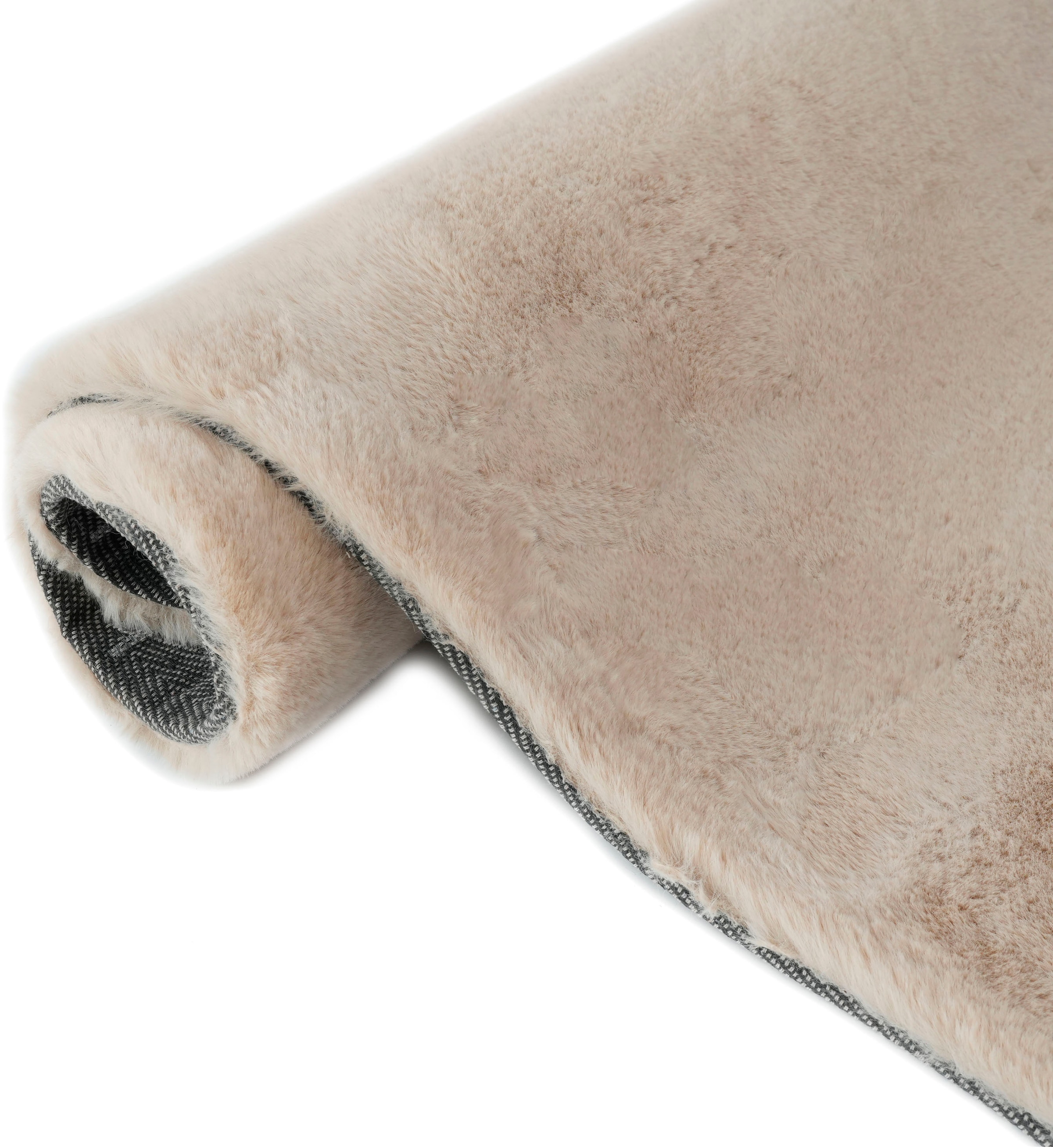 Bruno Banani Hochflor-Teppich »Rabbit 2 Bean, Kunstfell Teppich, Modern, besondere Form«, U-förmig, 25 mm Höhe, Kaninchenfell-Haptik, Microfaser, Wohnzimmer, Schlafzimmer, Esszimmer